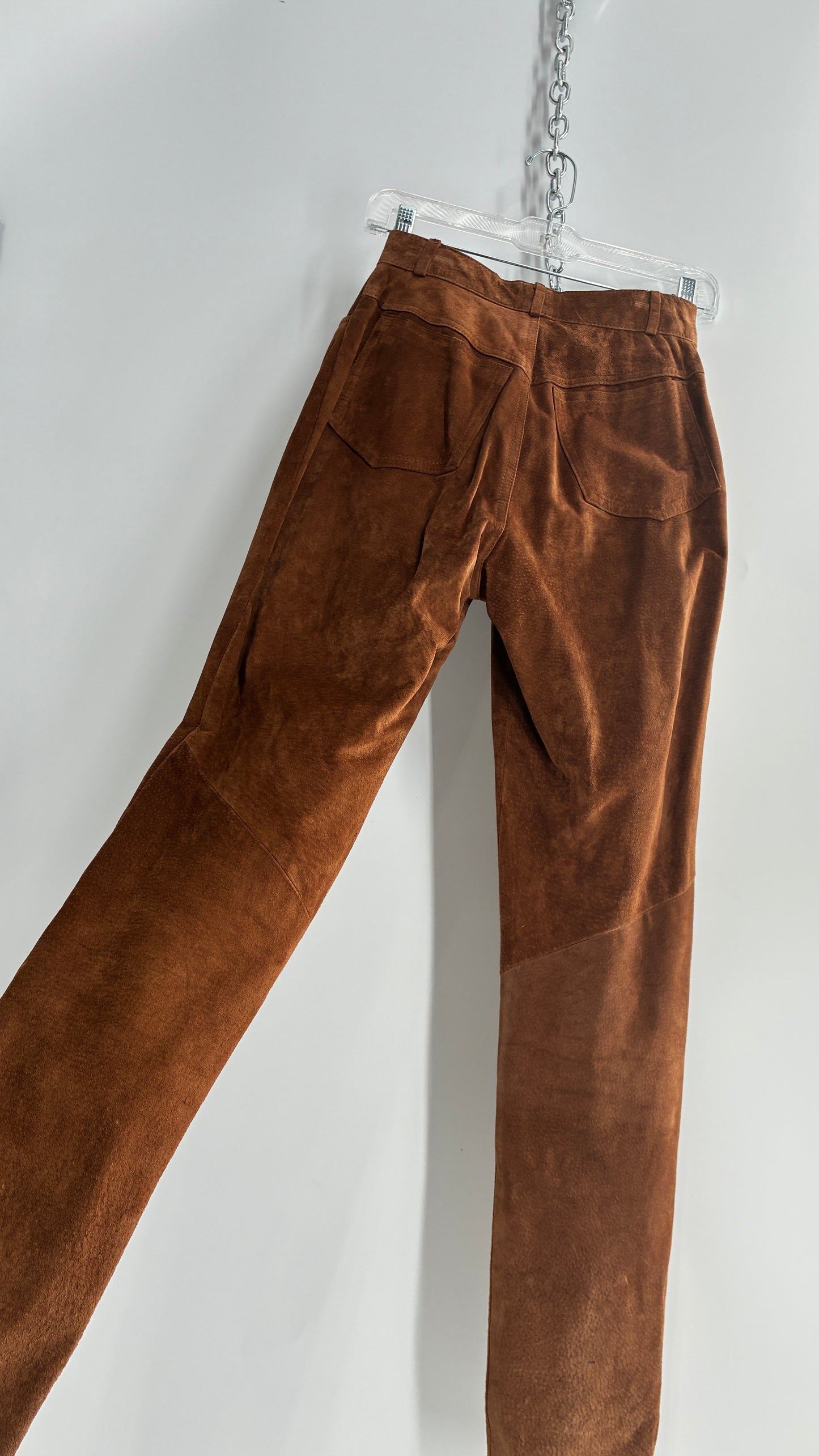Vintage 1980 ANNTAYLOR High Waisted Brown Suede Leather Straight Leg Bottoms (2)