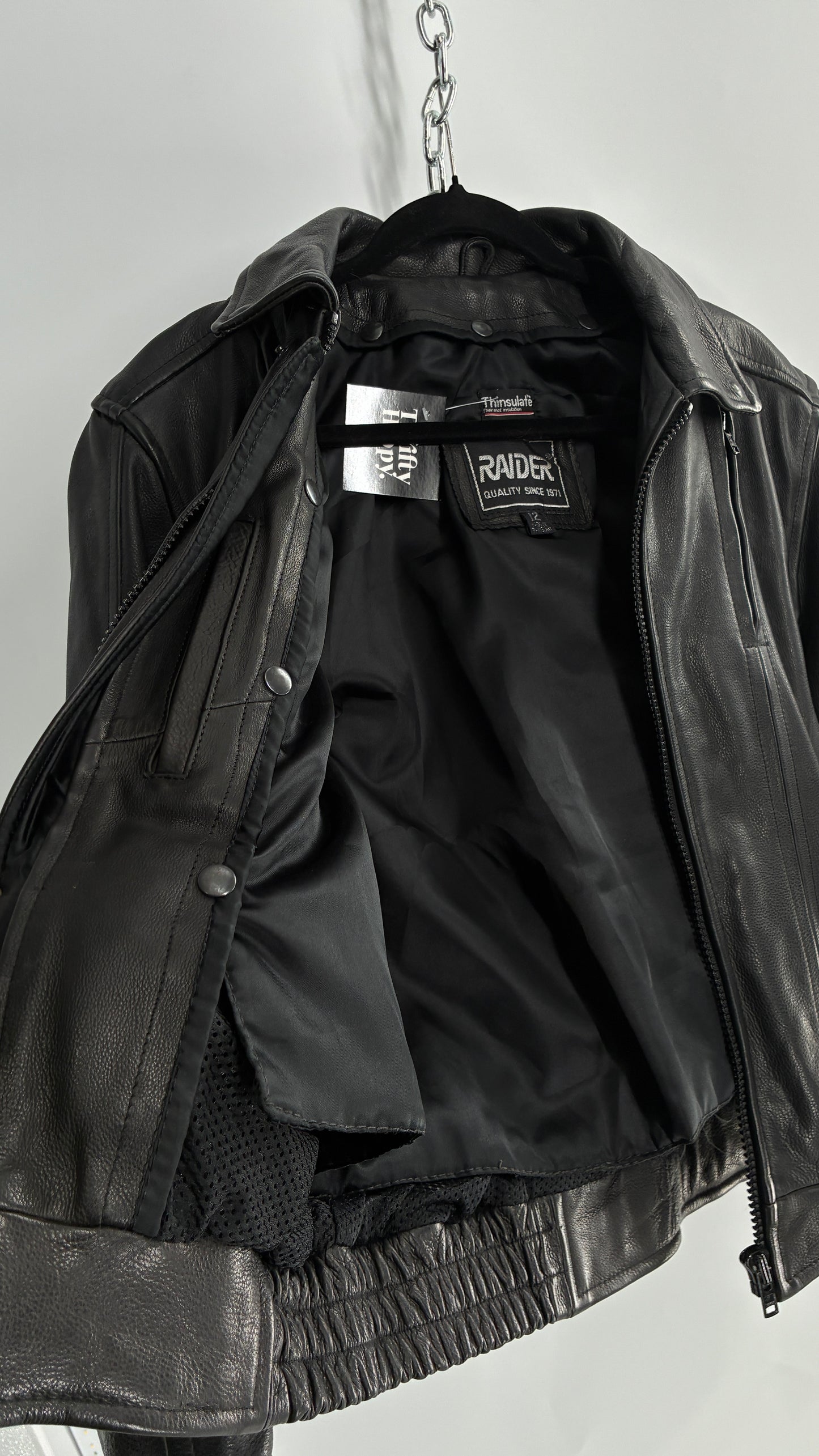 Thinsulate RAIDER Black Leather Motorcycle Bomber Jacket (12)