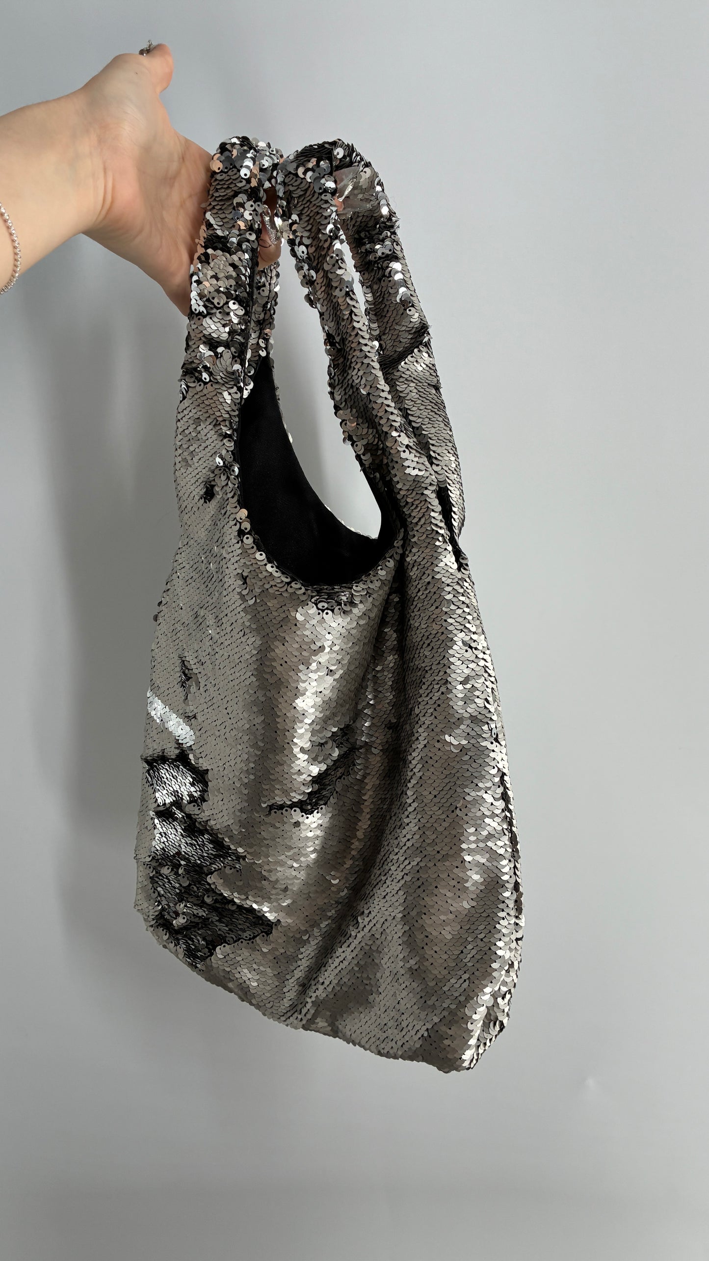 Free People ECOTE Silver Sequin Tote Bag