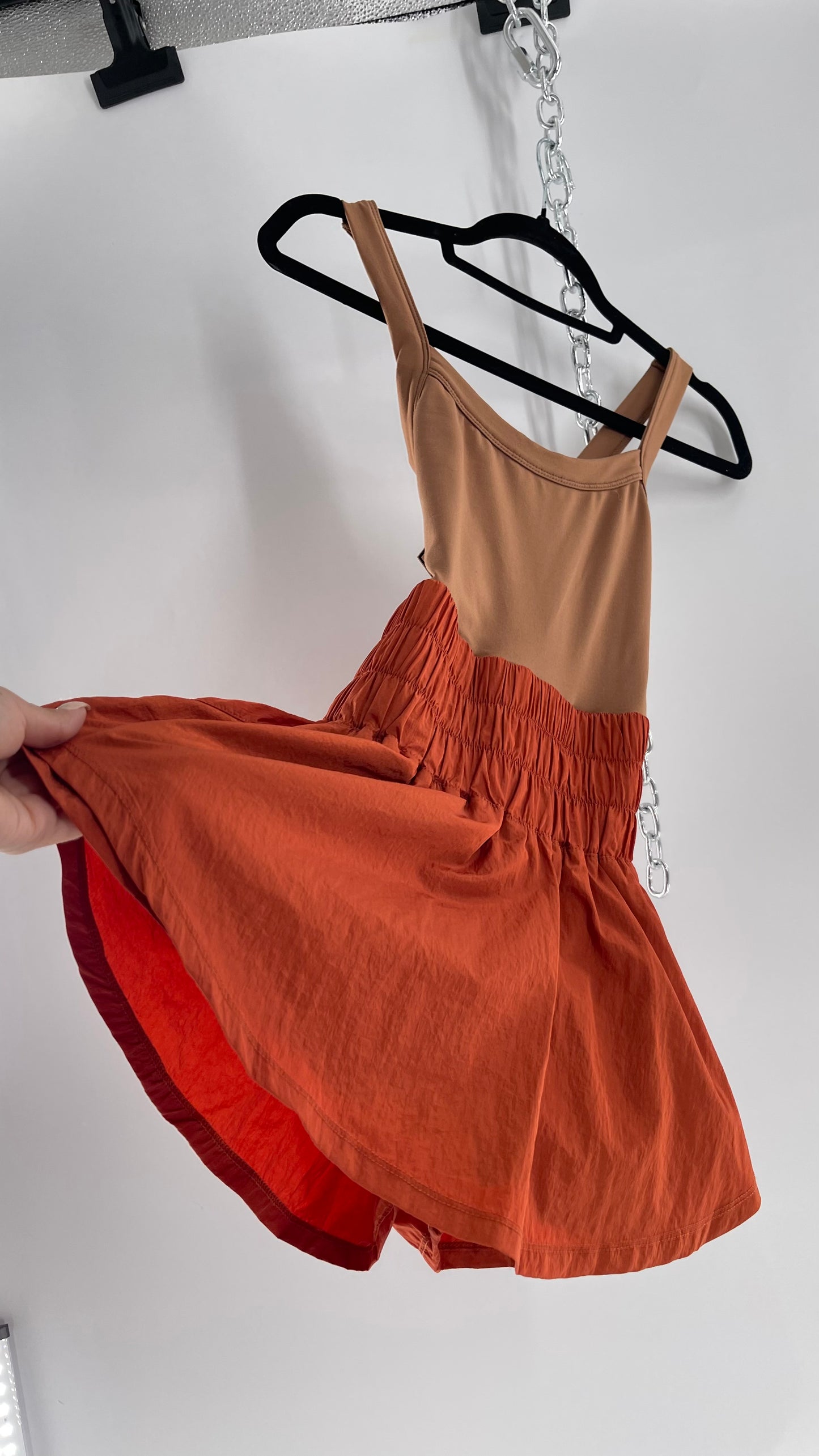 Free People Movement Tan Jumpsuit with Burnt Orange Parachute Shorts (XS)