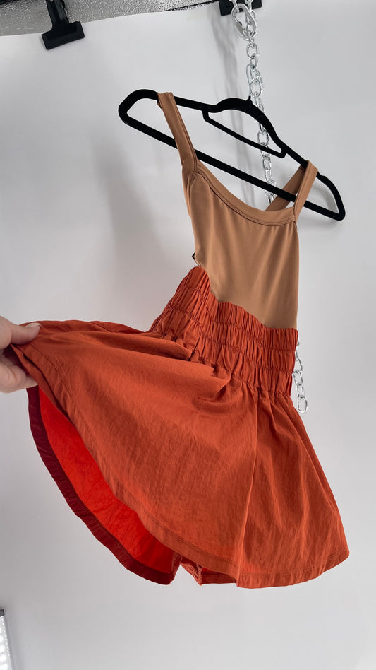 Free People Movement Tan Jumpsuit with Burnt Orange Parachute Shorts (XS)