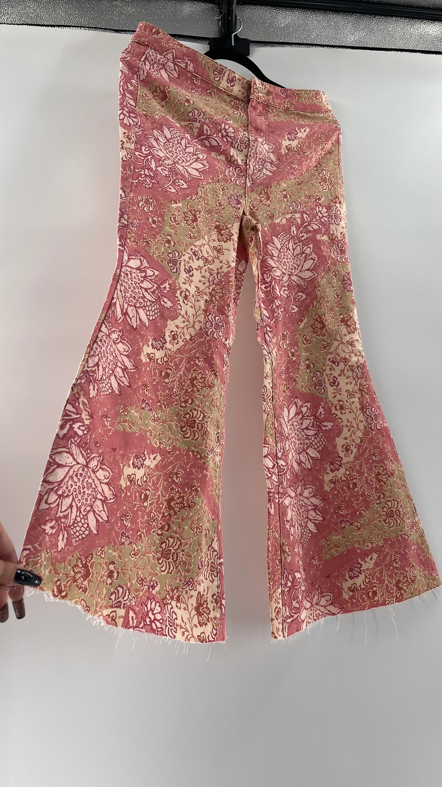 Free People Youthquake Pink Floral Flare Bell Bottoms (31)