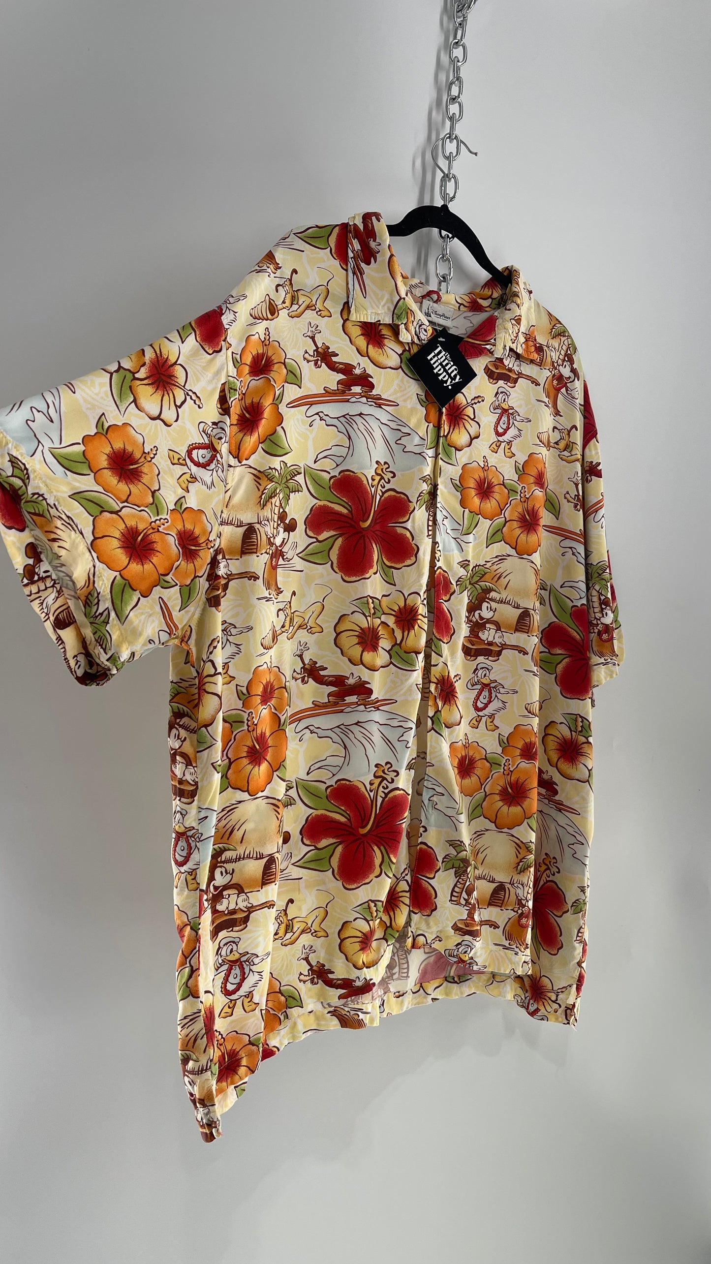 Vintage Disney Parks Tropical Cartoon Button Up (XXL)