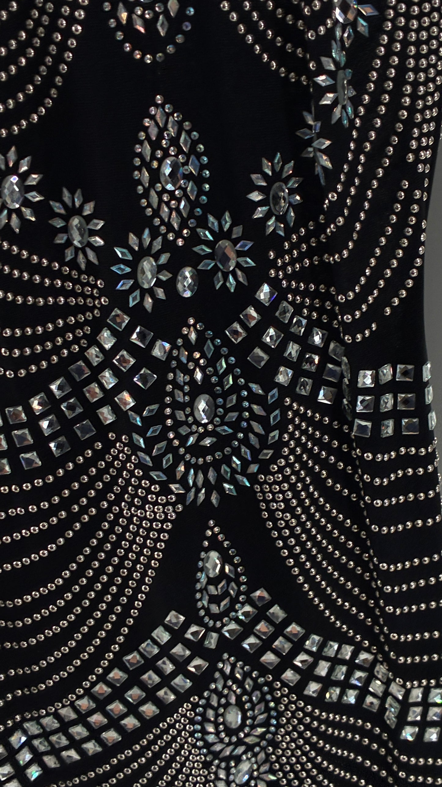 Black Bedazzled Mini Dress with Cut Out Details Covered in Gems (Small)