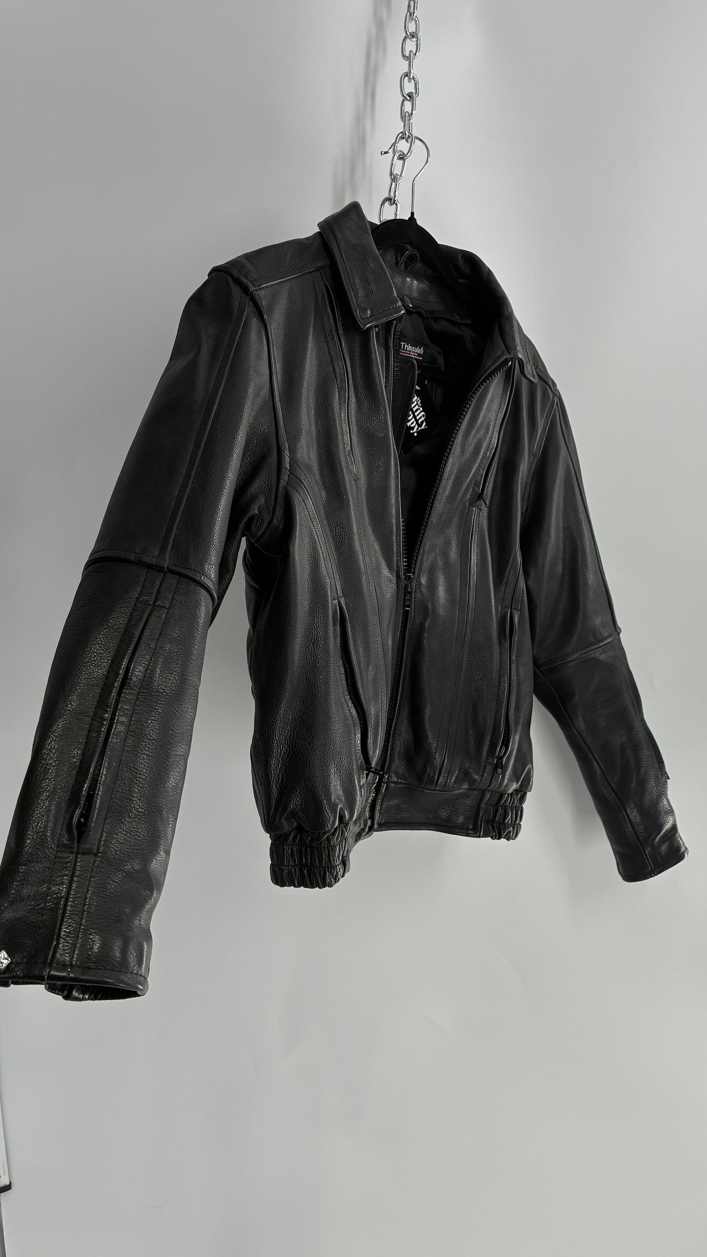 Thinsulate RAIDER Black Leather Motorcycle Bomber Jacket (12)