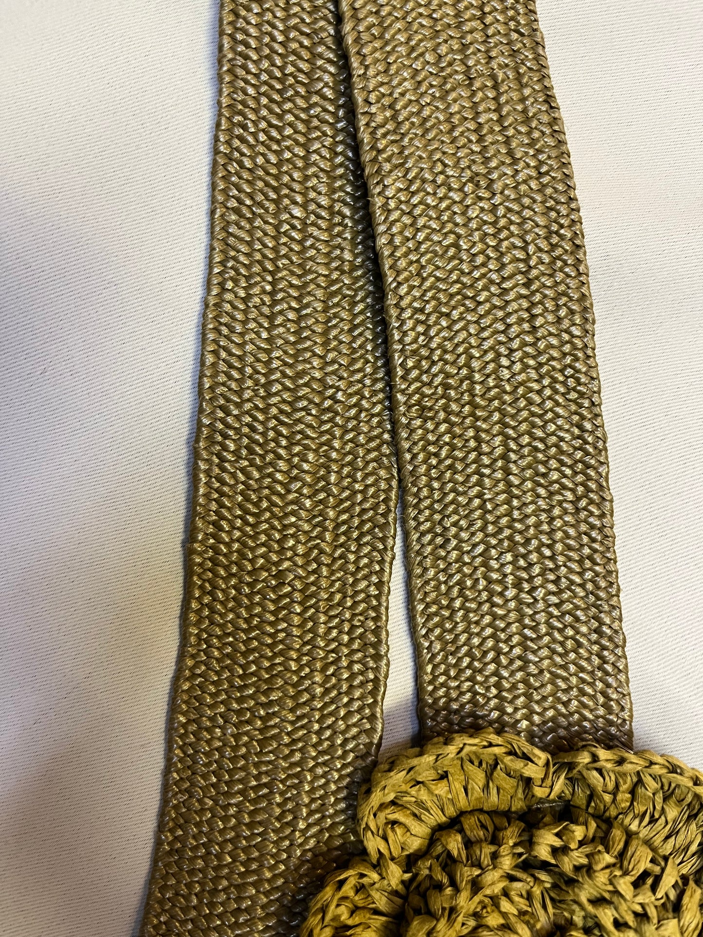 Vintage Miss Albright Elastic Tan Woven Belt with Artisan Looking Crochet Flower (M/L)