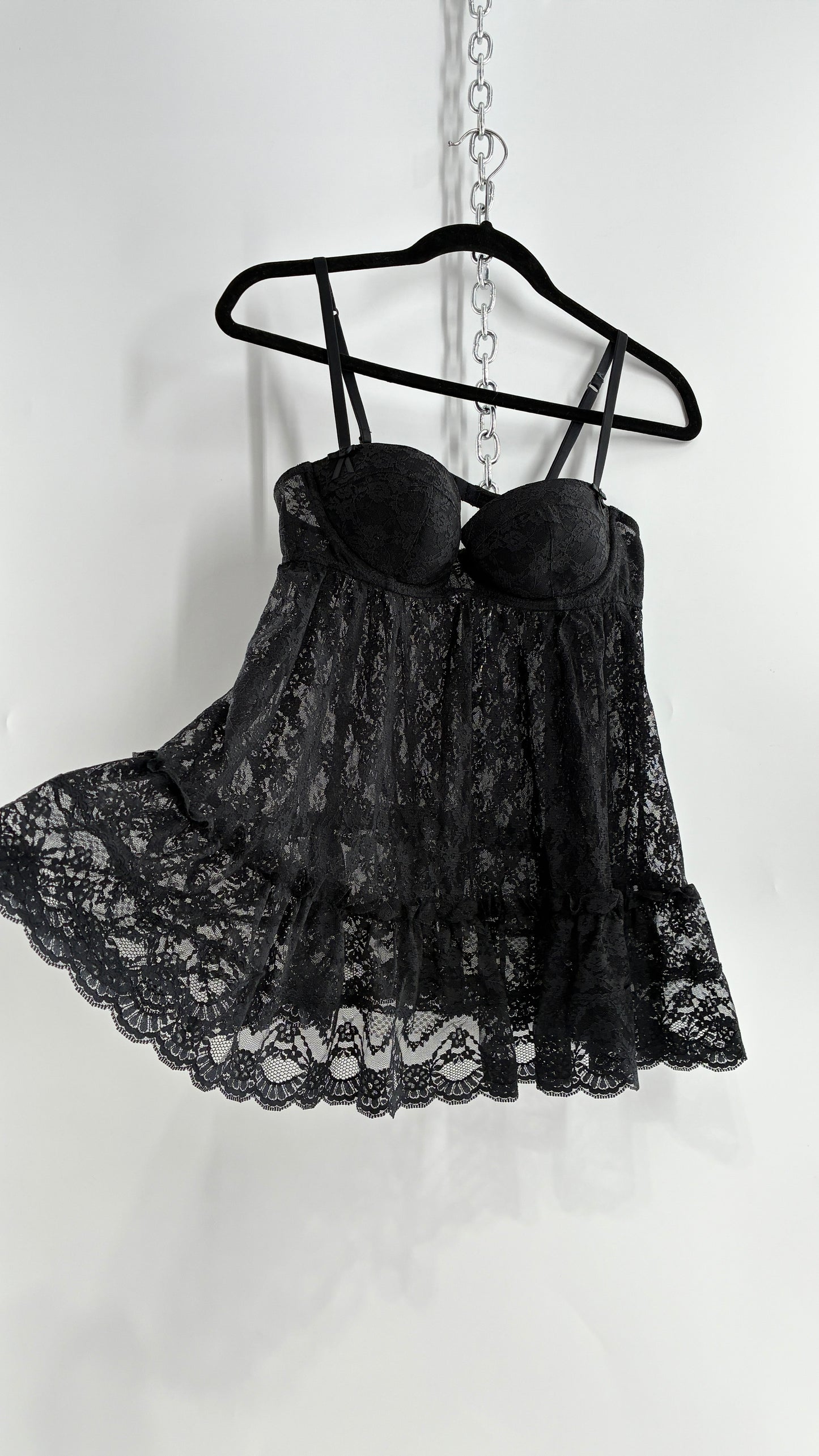 Vintage Victorias Secret Black Lace Babydoll Full Camisole (36C)