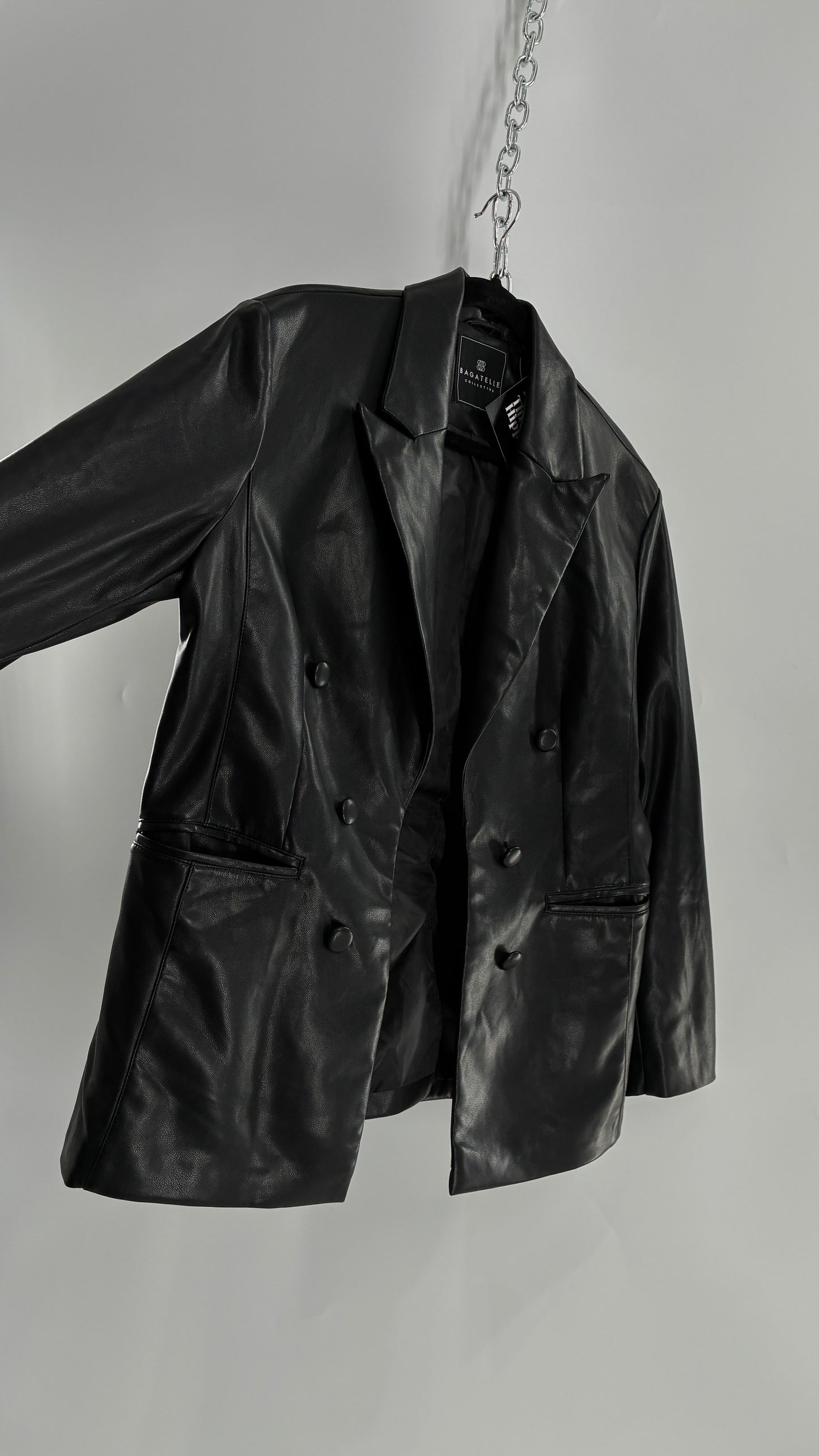 Bagatelle Black Vegan Leather Blazer Suit Jacket (Large)
