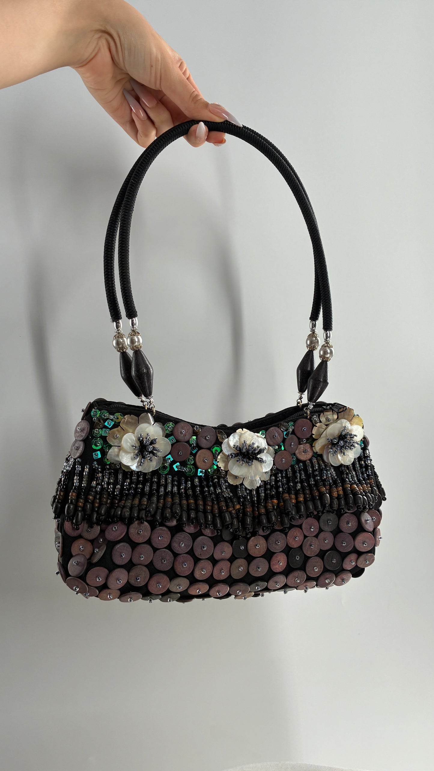 Vintage Embellished Purse with Sequins, Beading, Shells, and Florals