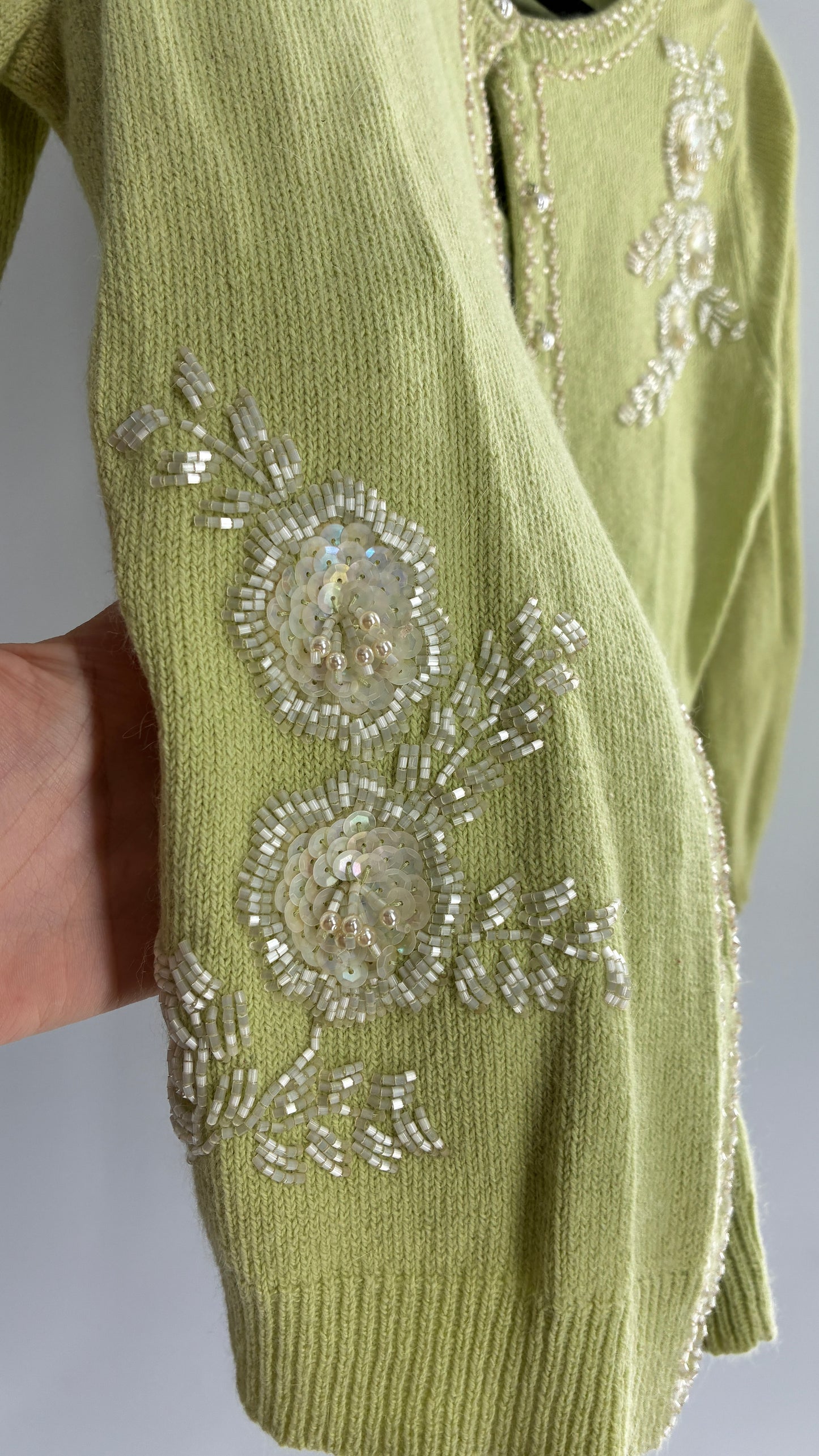 Vintage Banana Republic Bedazzled, Beaded Lime Green Cardigan and Knit Tank Set (Medium)