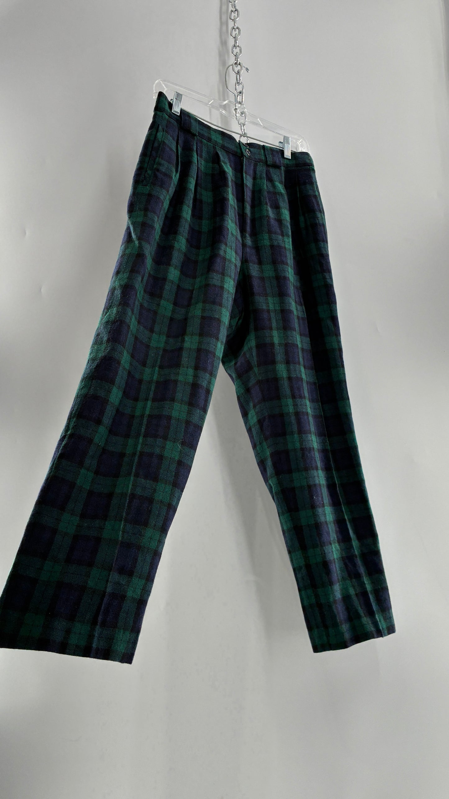Vintage Collectible Gold by GIORGIO SANT’ANGELO 100% Wool Plaid Navy and Green Trouser (10)