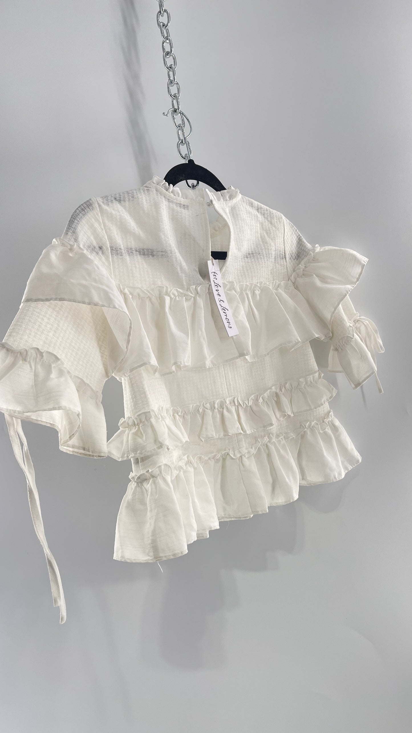 For Love and Lemons English Factory White Ruffle Cloud Blouse with Tags Attached (XS)