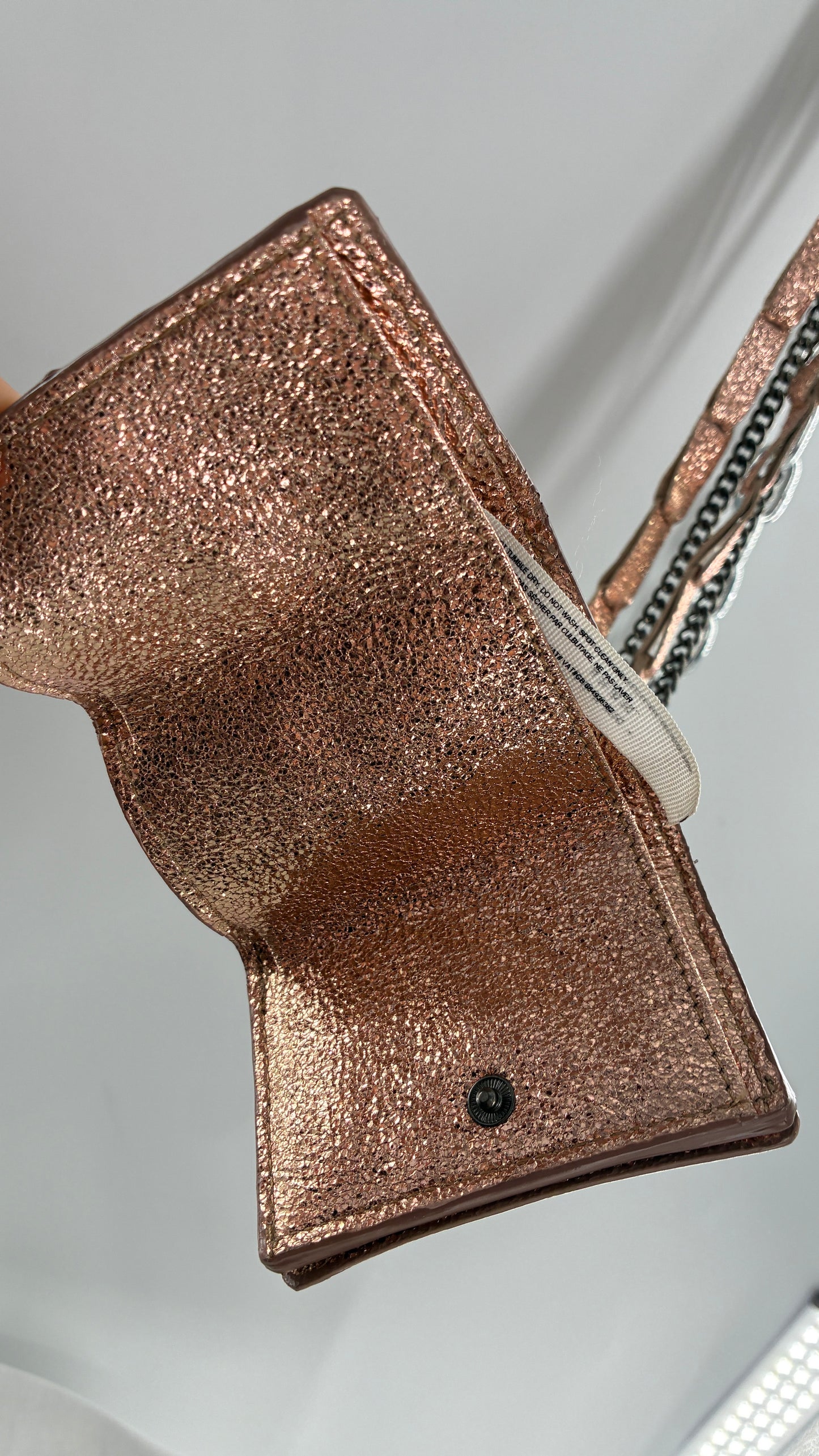 Free People Rose Gold Metallic Goat Leather Wallet with Leather and Chain Straps