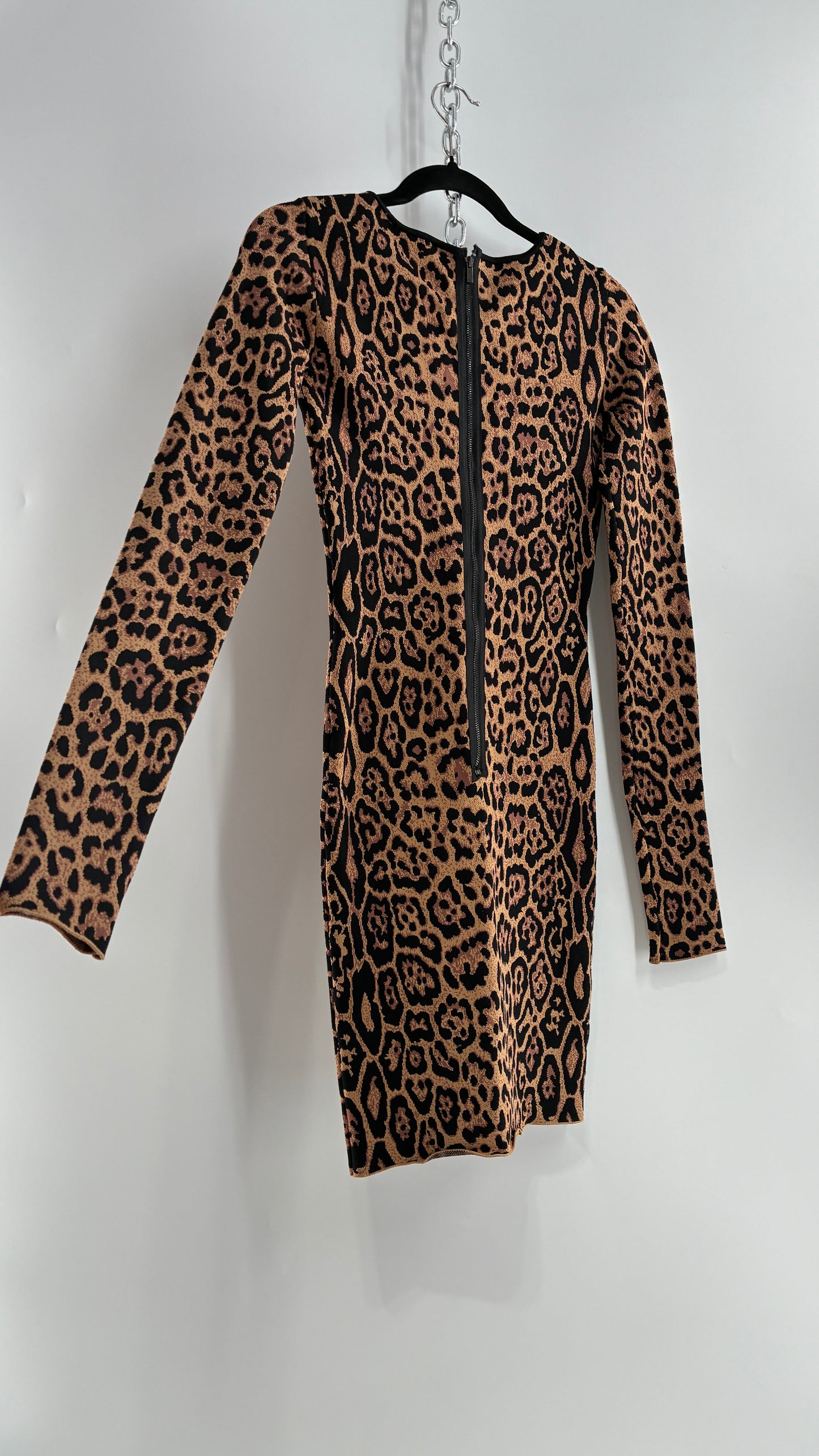 Vintage BCBG MAXAZRIA Sheena Ultra Thick Knit, Compression Leopard/Cheetah Printed Mini Dress (XS)