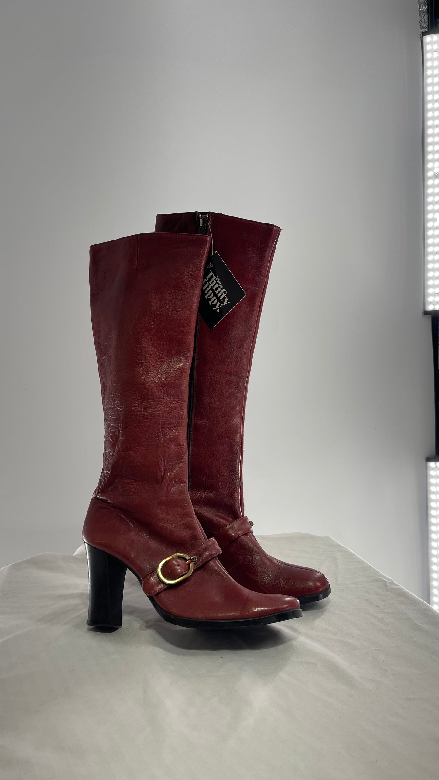 Vintage Etienne Aigner Red Italian Leather Boots with Buckle Strap (8.5)