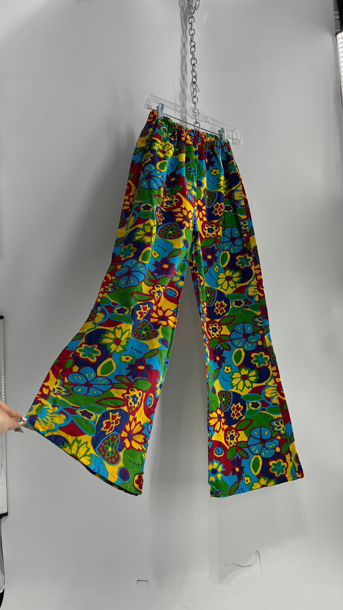 Vintage 1970s Style Flower Power Kick Flare Hippy Wide Legs (S/M)