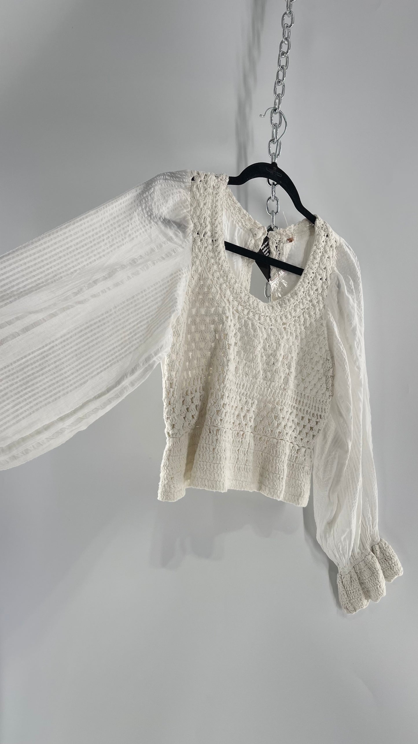 Free People White Crochet “Megan” Top (Large)