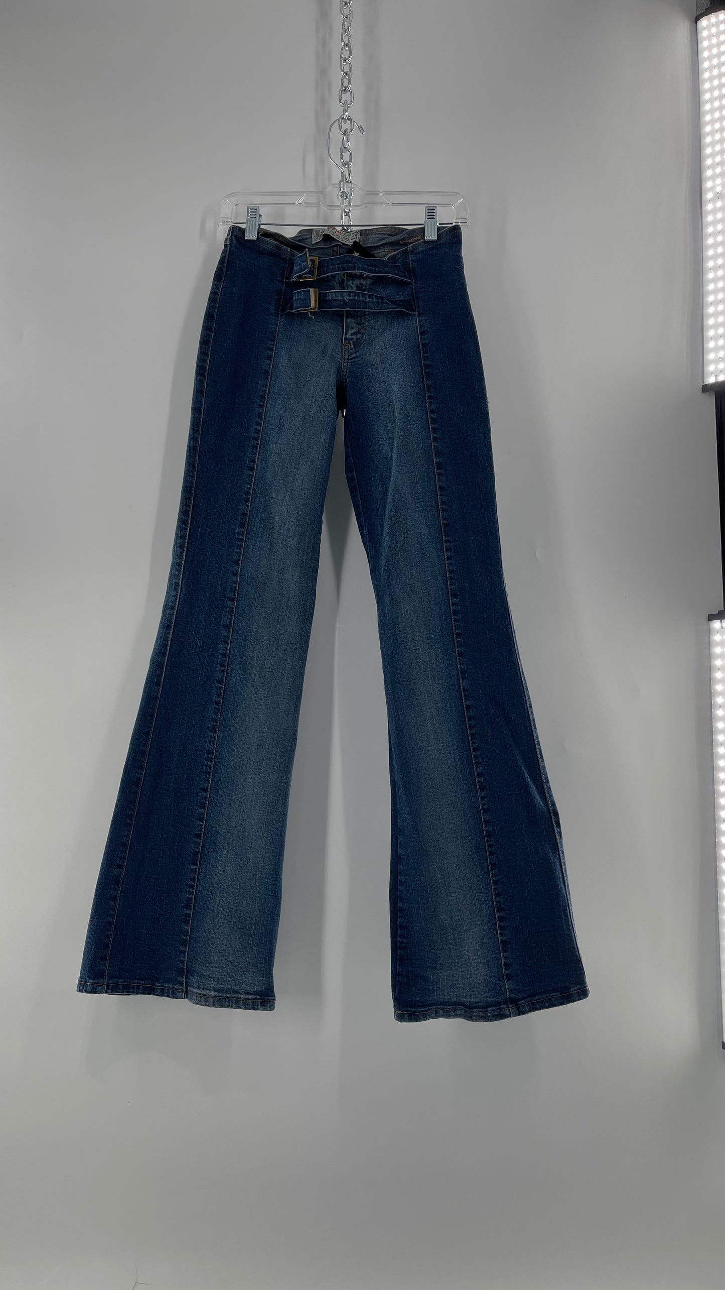 Vintage NewMax Two Toned Paneled Brazilian Jeans with Buckle Jean Strap Closure and Flared Hem (8)