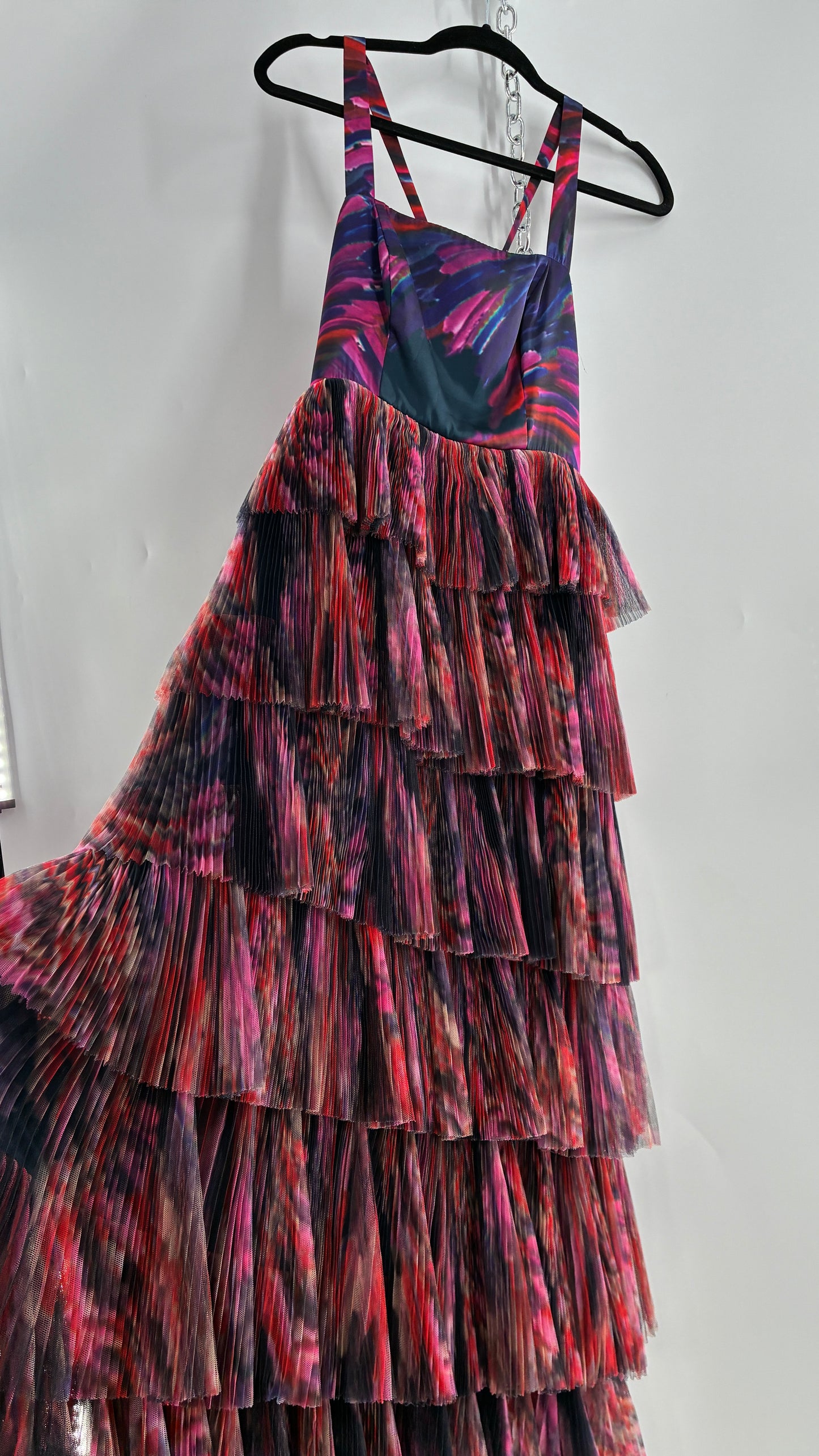 HUTCH Ruffled Maxi Gown Graphic Navy Blue, Fuchsia (2P,4)