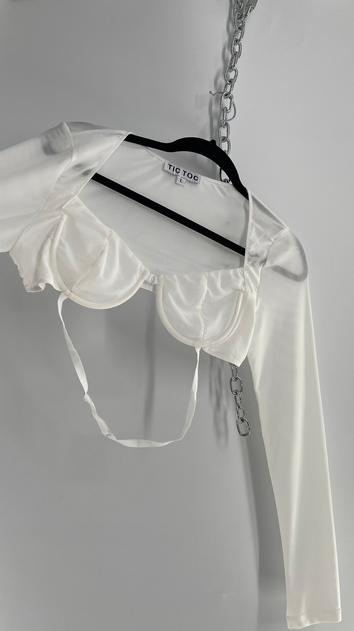 TIC TOC White Mesh Underwire Layering Long Sleeve (large)