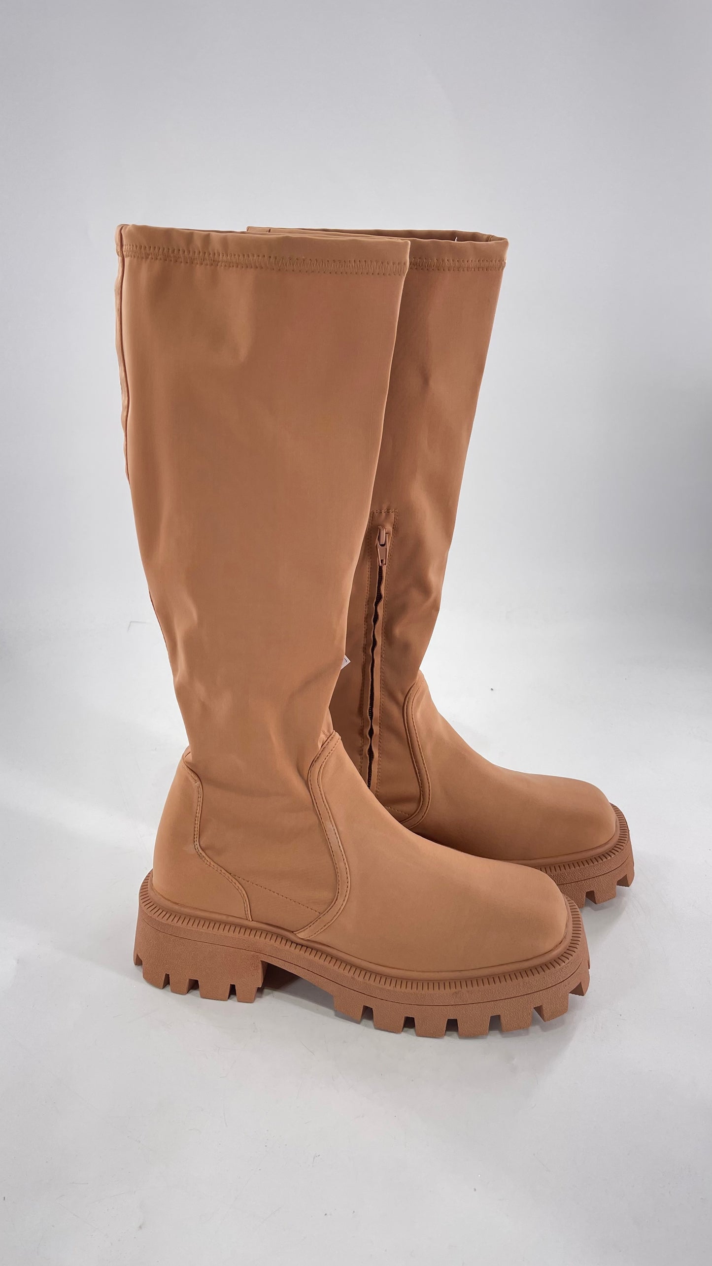 Urban Outfitters Tan Knee High Square Toe Sock Boot (8)