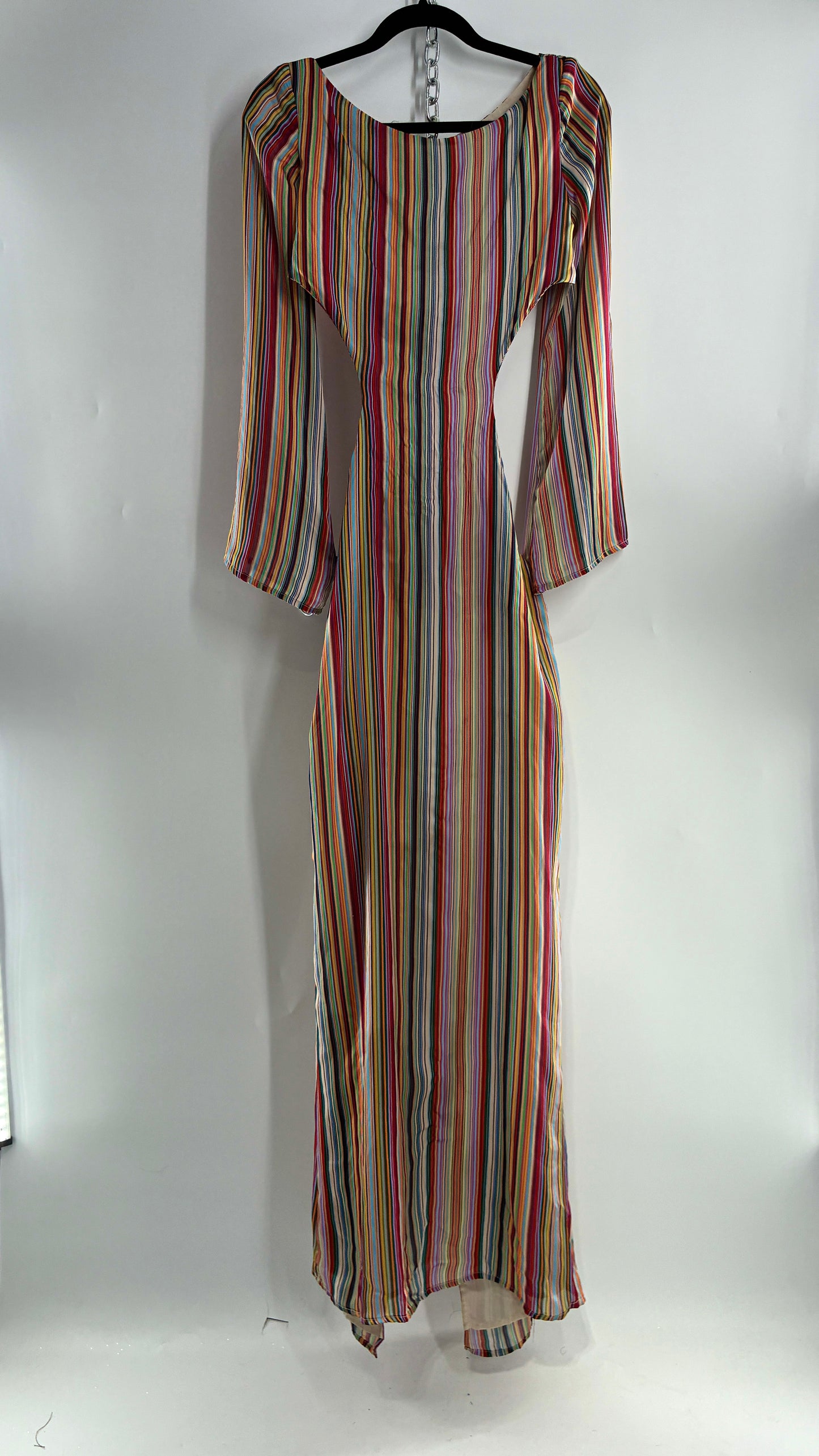 WINTERMUSE Daphne Multicolored Striped Silky Backless Cutout Dress (4)
