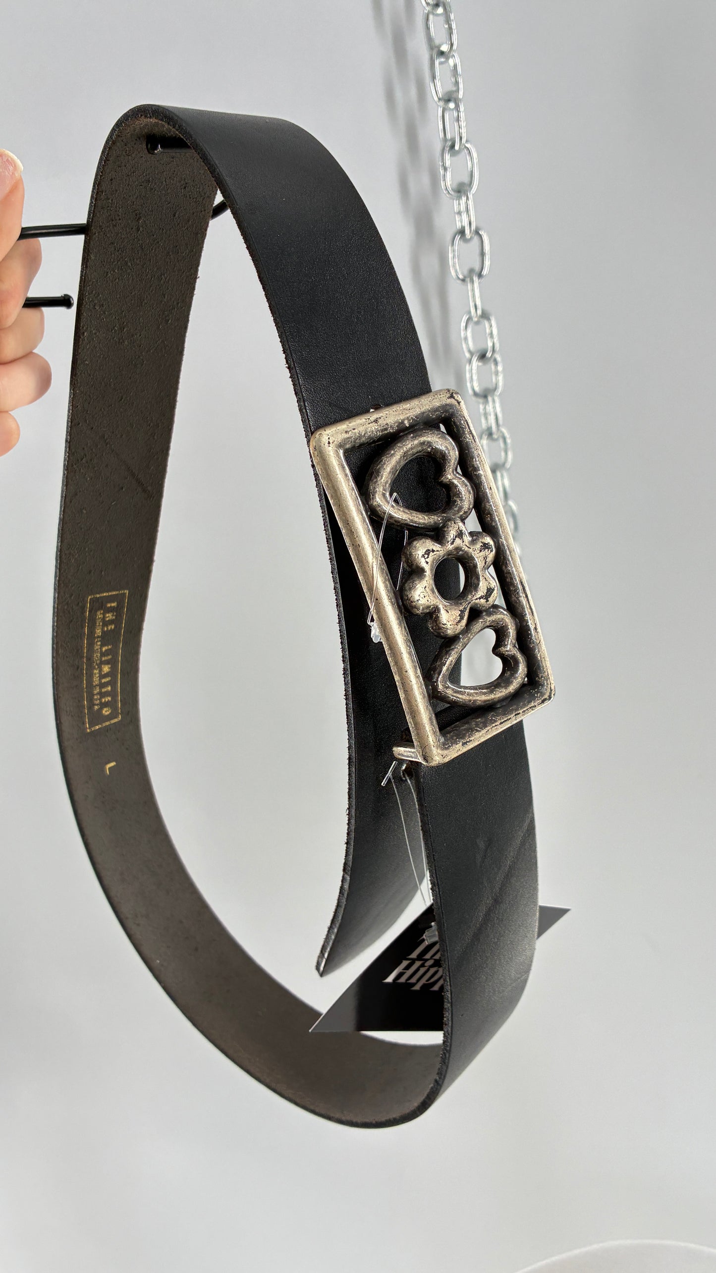 Vintage THE LIMITED Black Leather Belt with Heavy Metal Buckle (Large)