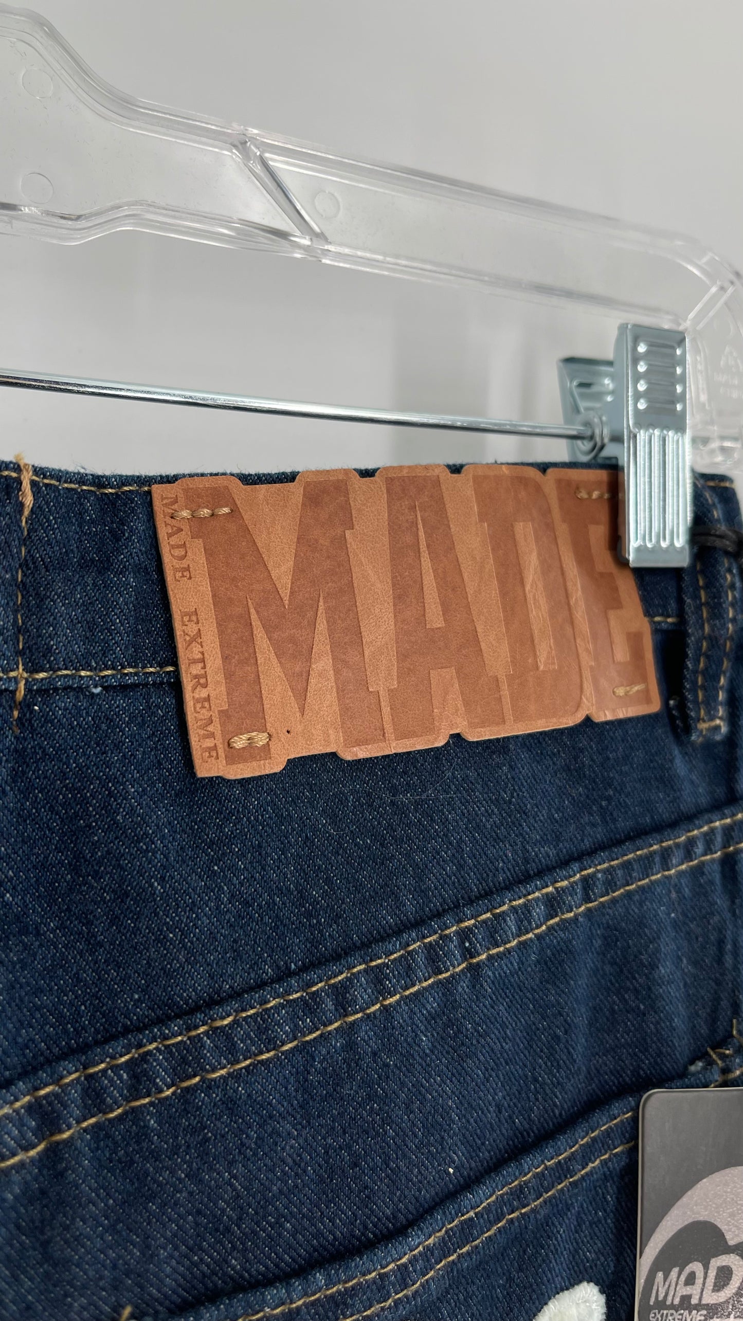 MadeExtreme Dark Wash Denim with Skull/Heart Patches and Bum Embroidery (Medium 8)