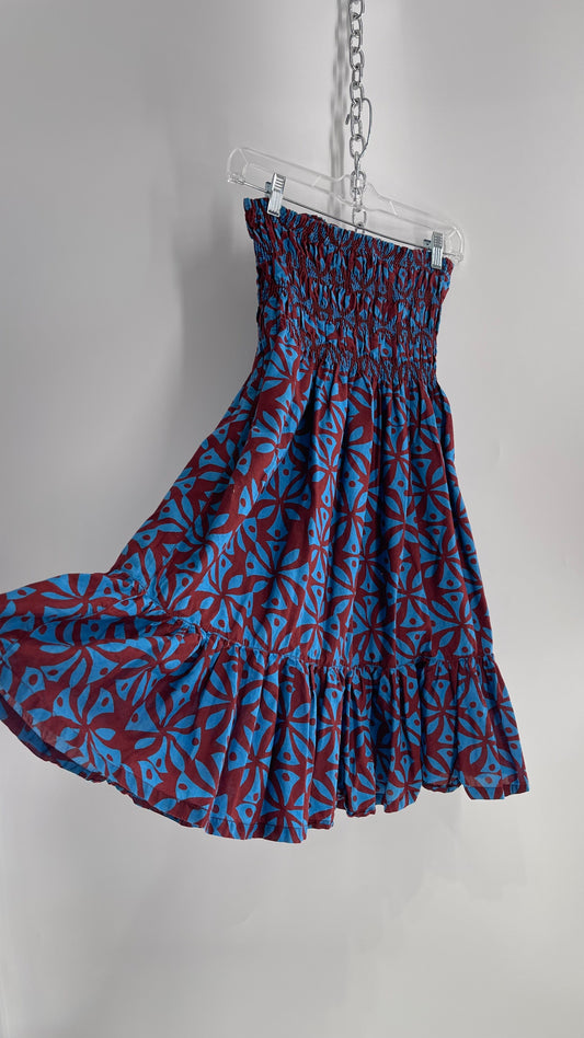 Vintage Moda International Blue and Brown Smocked Tiered Mini (Small)