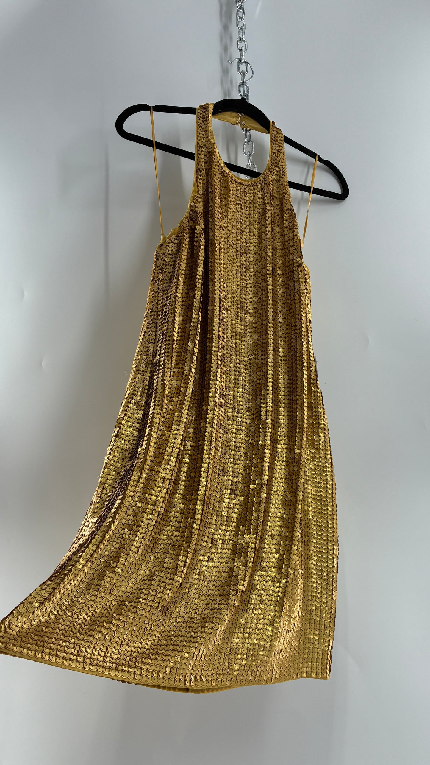 Deadstock Vintage EXPRESS Sequin Beaded Halter Mini Dress with Low Backless Detail (Medium)