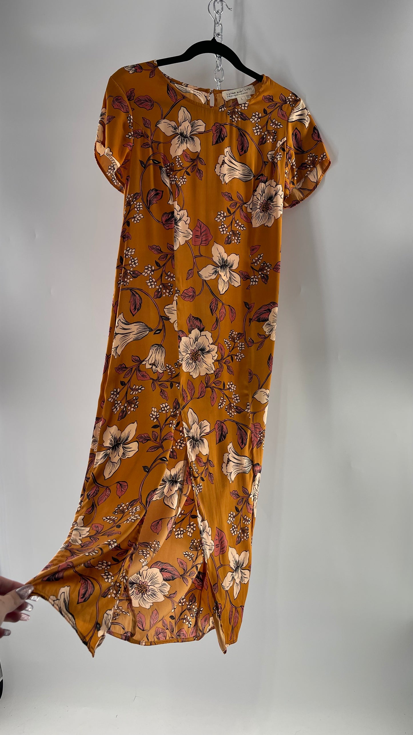 Saltwater Anthropologie - Brown / Burnt Orange Flower Maxi Dress (Size Large)