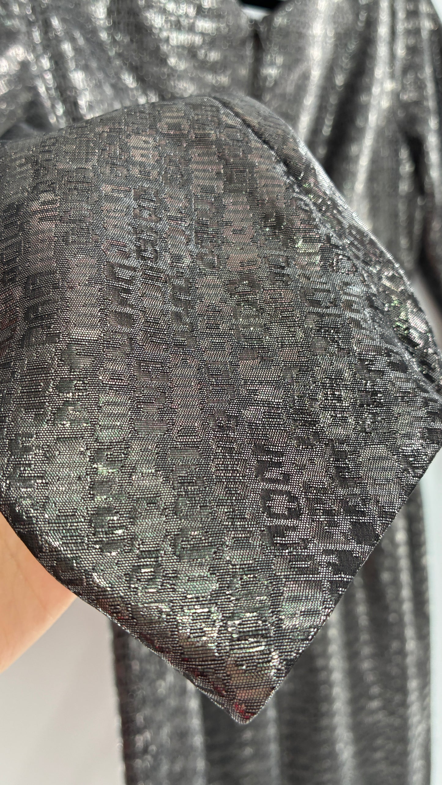 Vintage CARMEN MARC VALVO Metallic Liquid Silver Dress with Tags Attached (6)