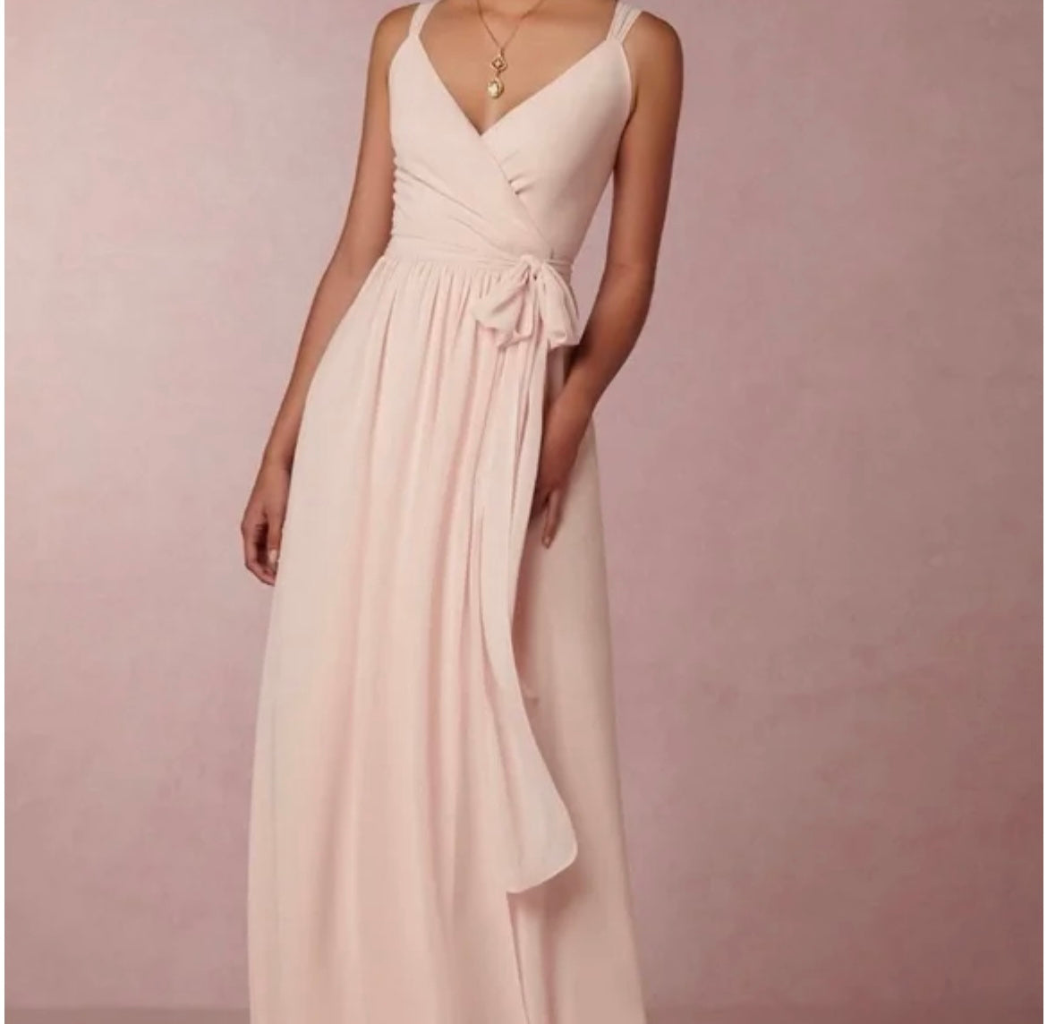 CEREMONY Joanna August Ballet Slipper Pink Vented Gown with Tied Waist (Small)