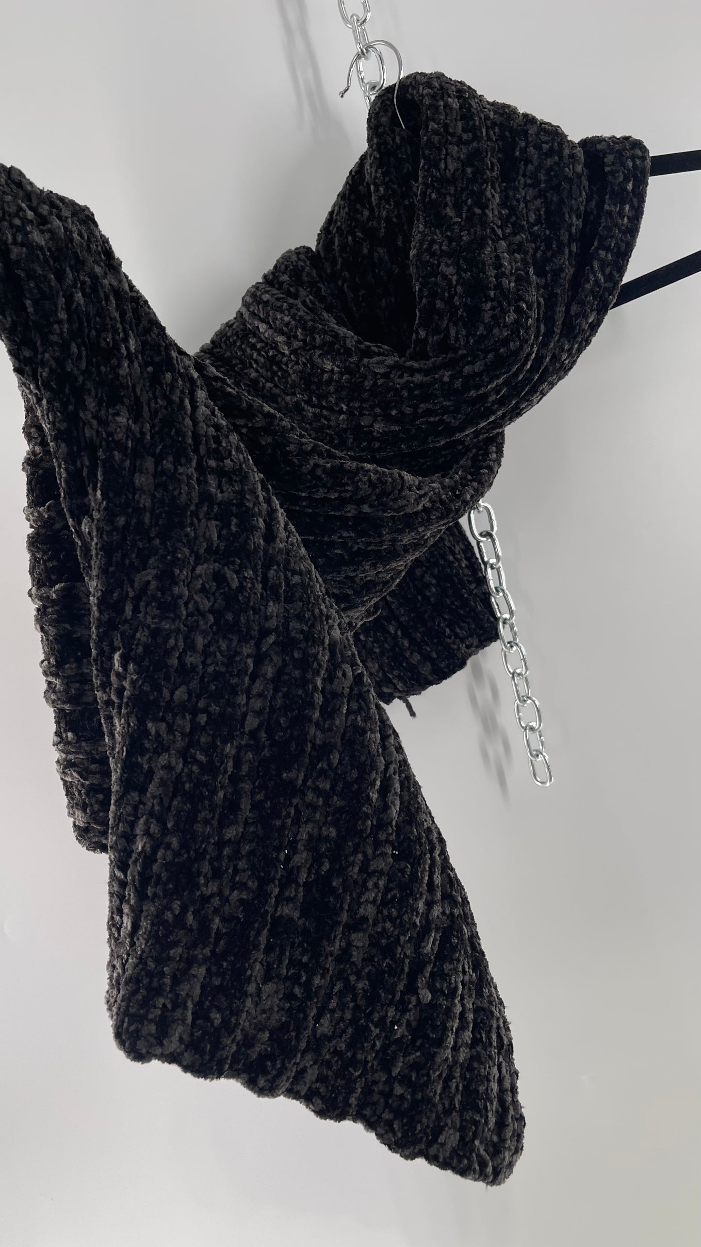 Anthropologie Maurices Black Chenille Velour Knit Scarf