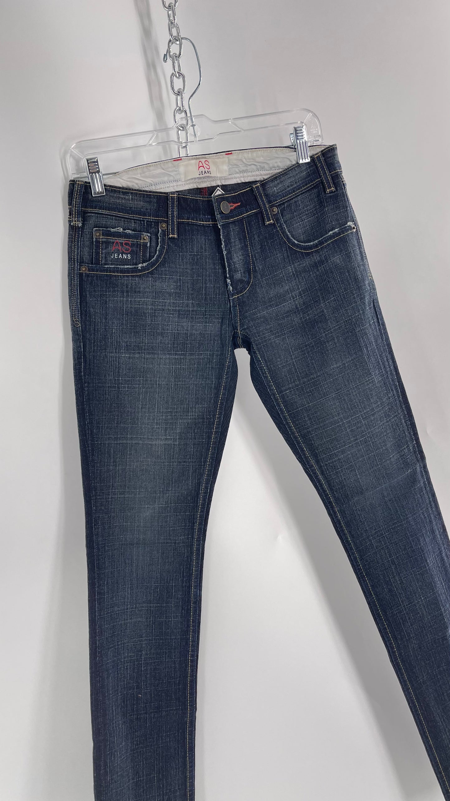 Vintage Smart AS JEANS Dark Wash with Grain and Embroidered/Embellished Kiss Rock Logo (28)