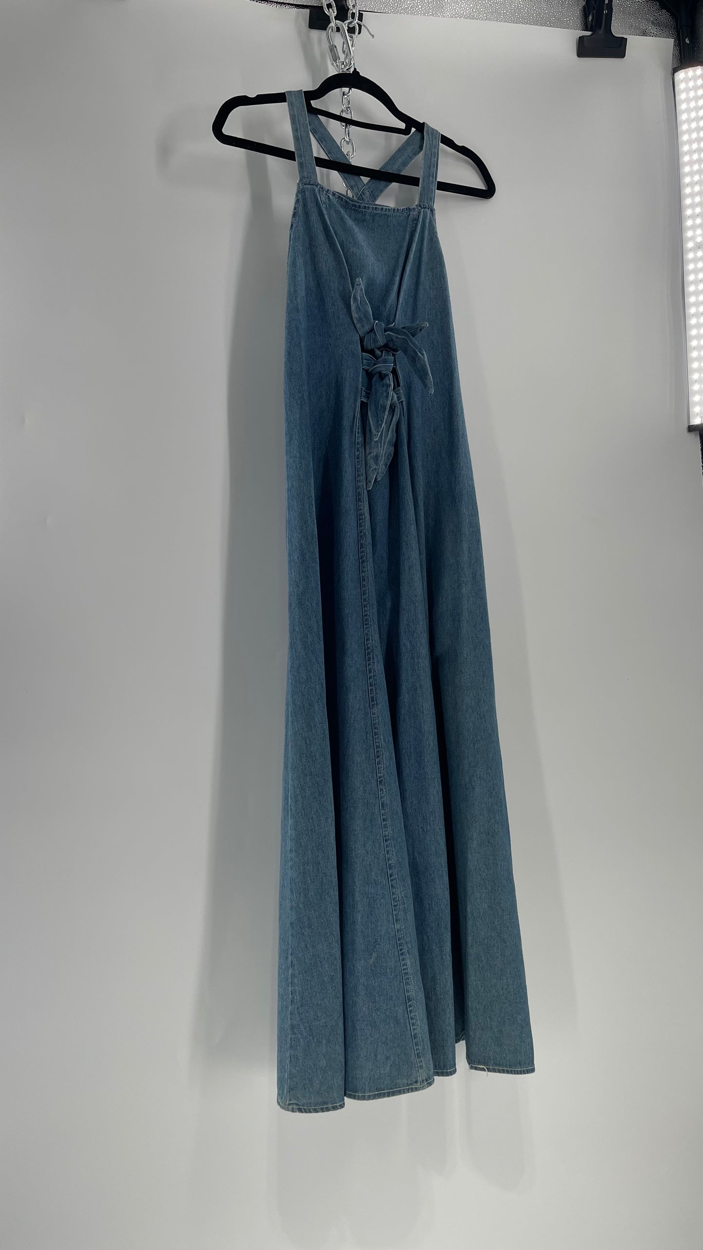 Vintage CDC Denim Triple Tie Bust Maxi Dress (6)