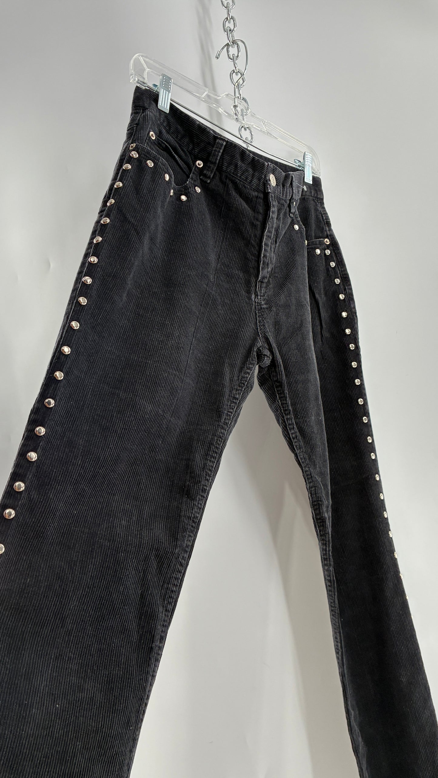 Vintage THE BLUES Grey Corduroy Side Studded Kick Flares (8)