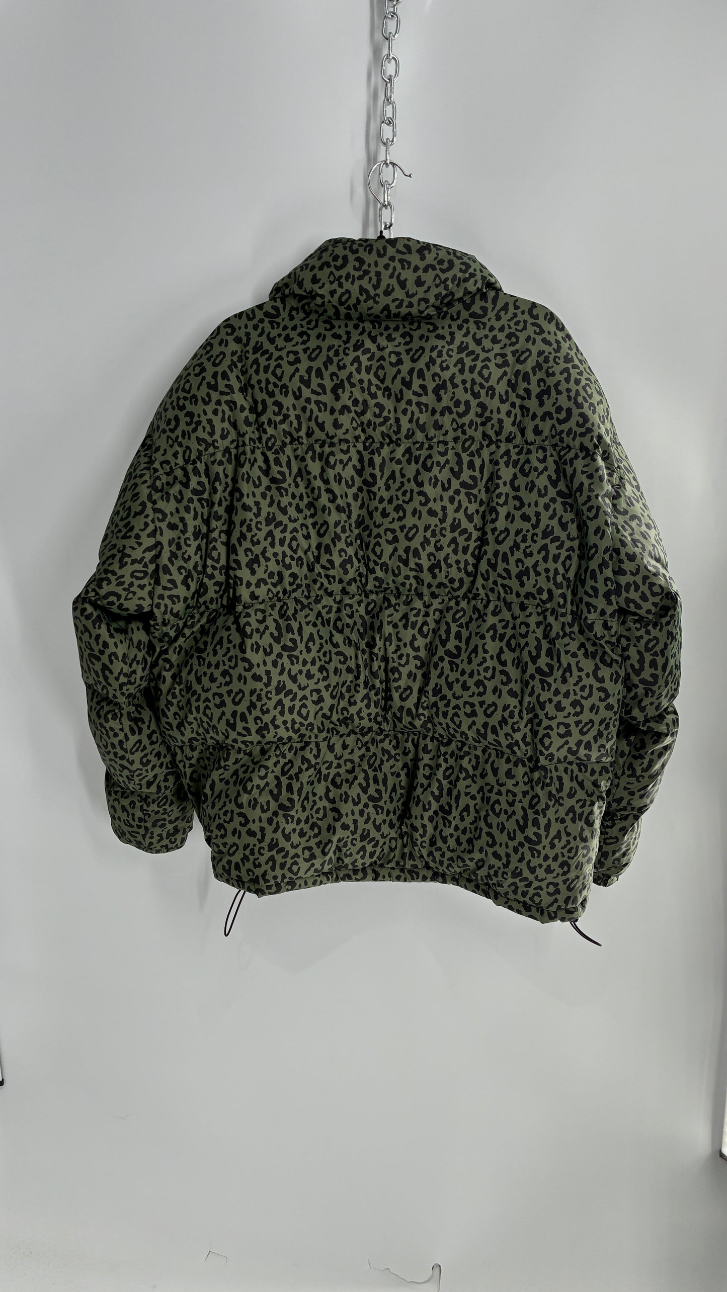 PACSUN Army Green Leopard Print Puffer Jacket (Large)