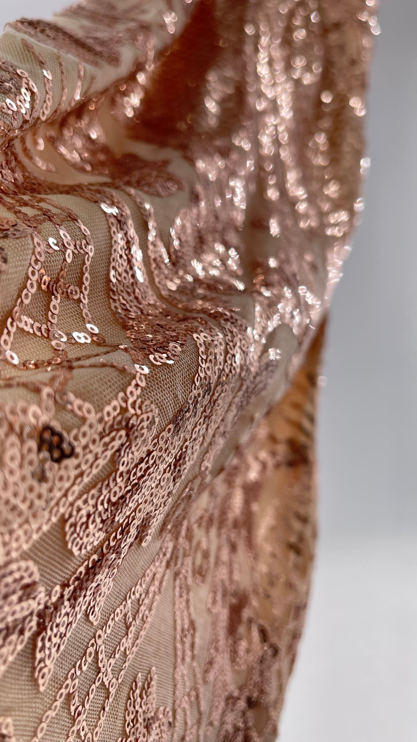 Windsor Rose Gold Sequin Maxi Dress with Side Slit Detail and Open Back (Small)