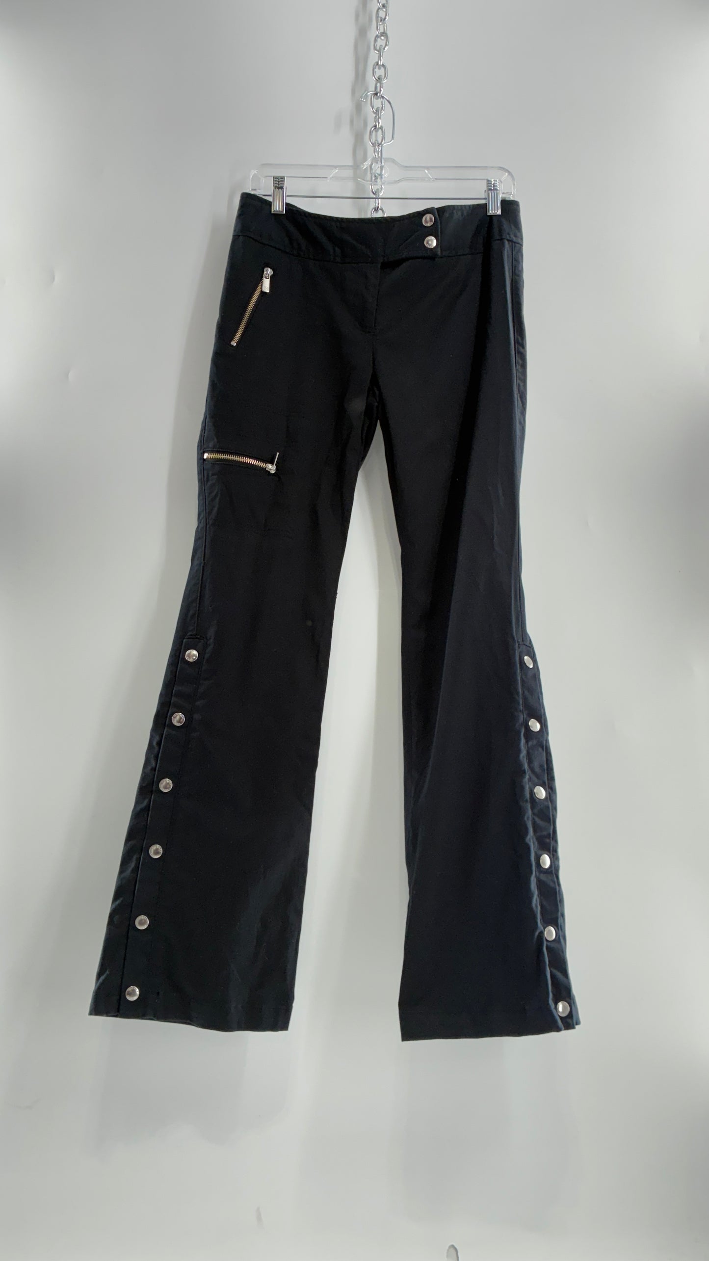 Vintage MICHAEL KORS Black Button Leg Kick Flare Low Rise Pants with Zipper Details and Side Closure (6)