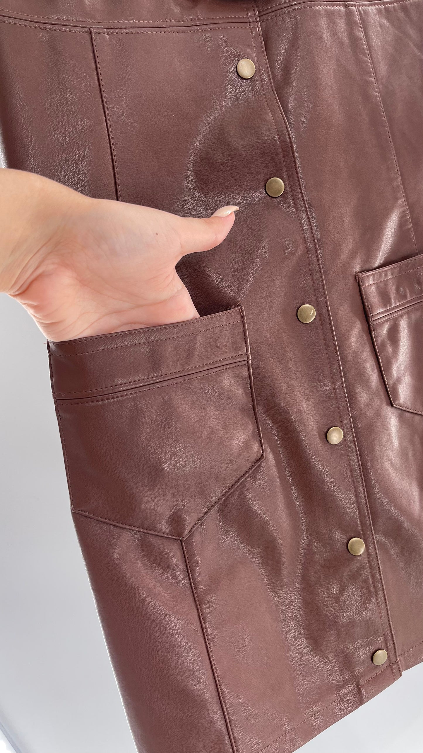 Free People Brown Vegan Leather Button Front Pocketed Dress (2)