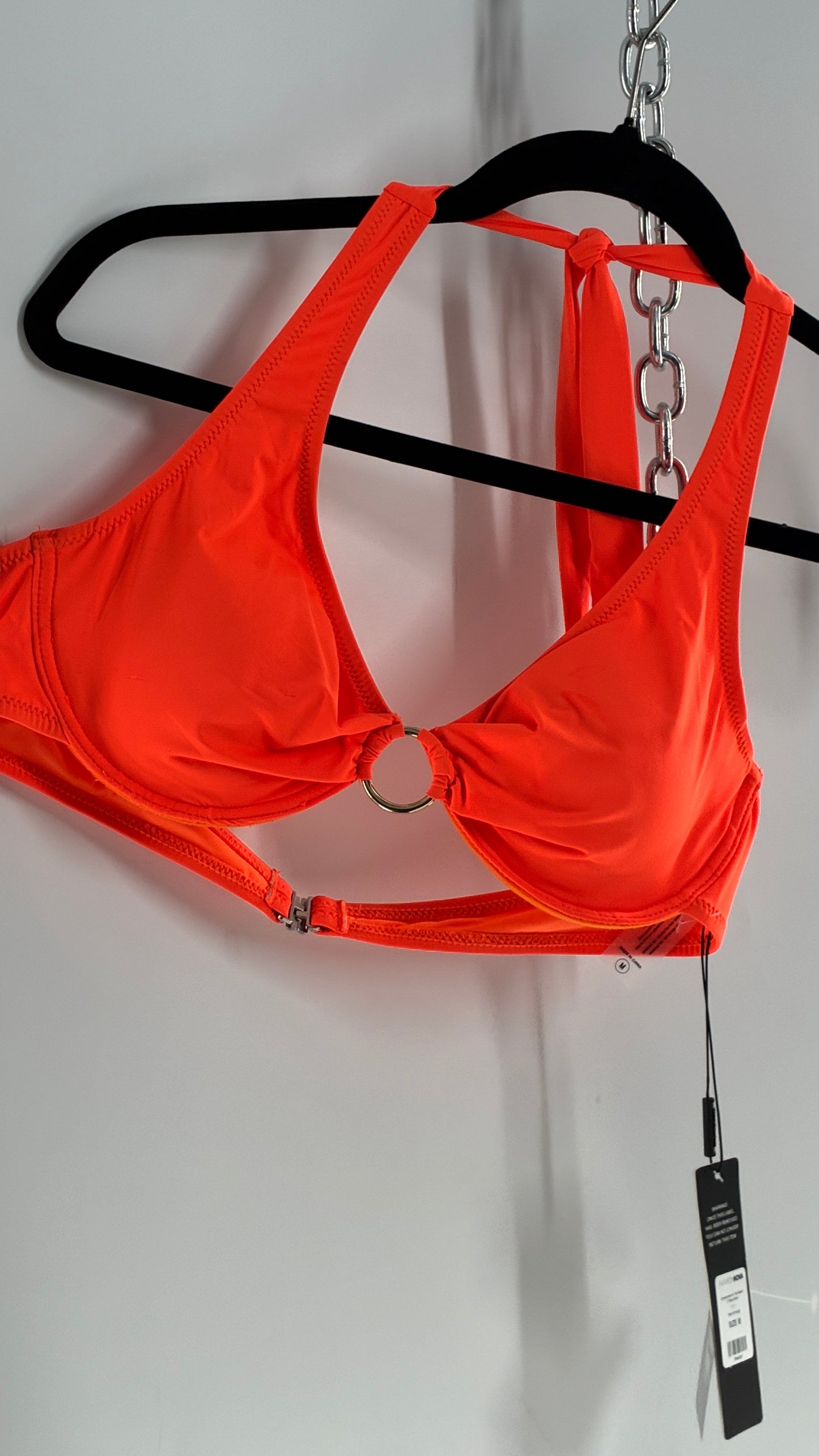 FASHION NOVA Neon Orange Underwire Swim Halter with Tags Attached (Medium)