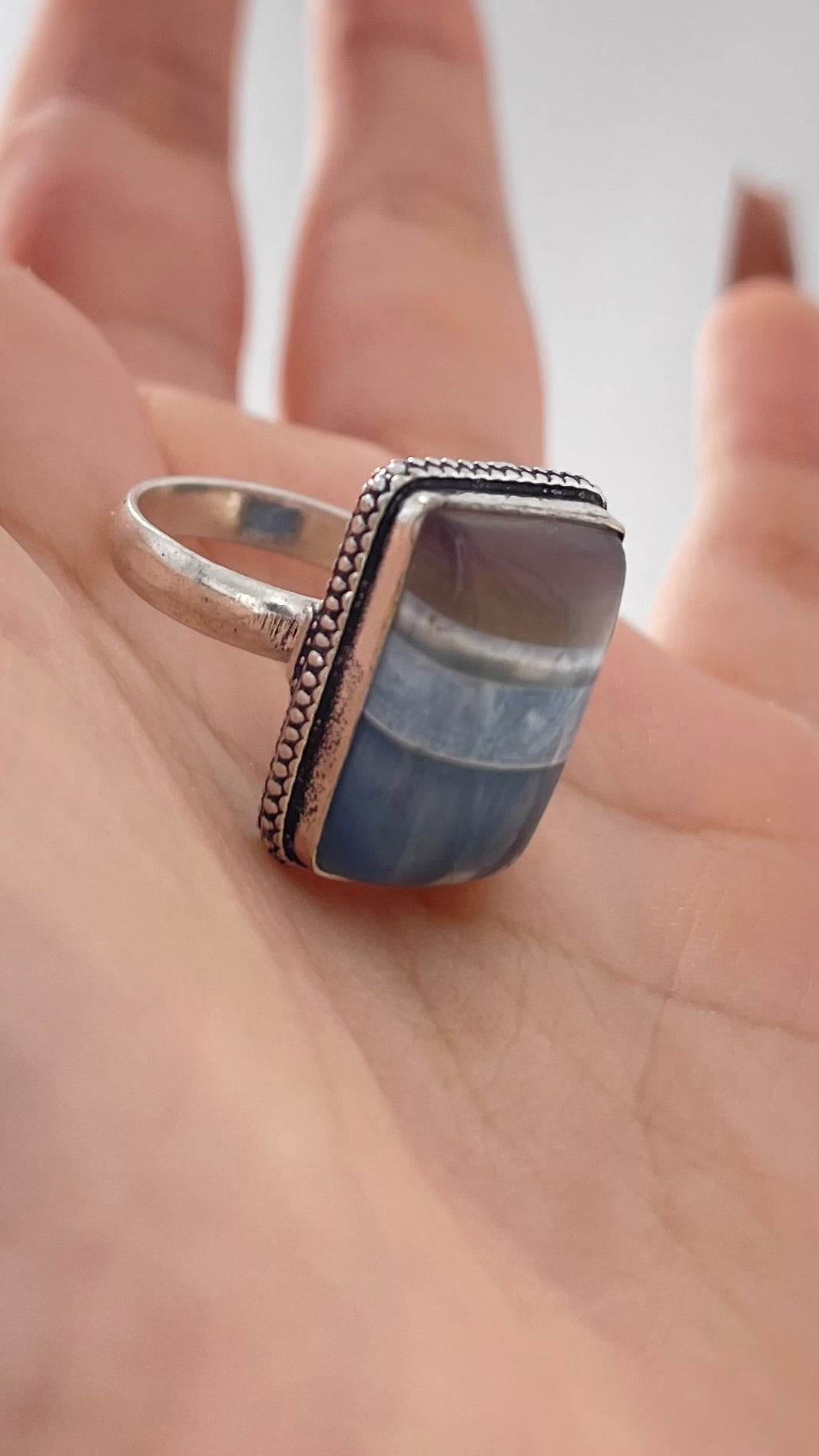 Vintage Agate Stone on 925 Sterling Silver Band