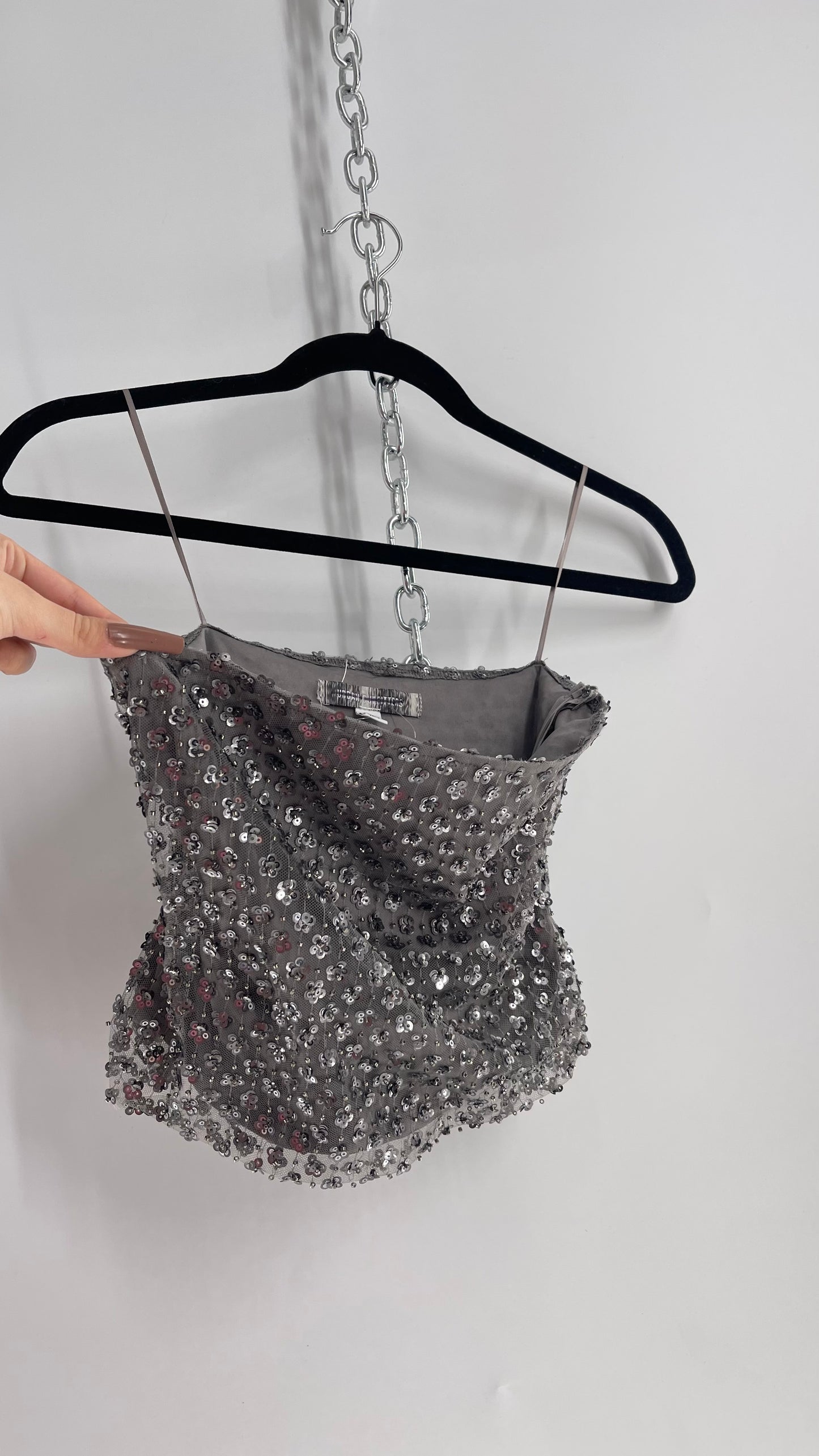 Intimately Free People Grey Beaded Tube Top with Side Zipper (Small)