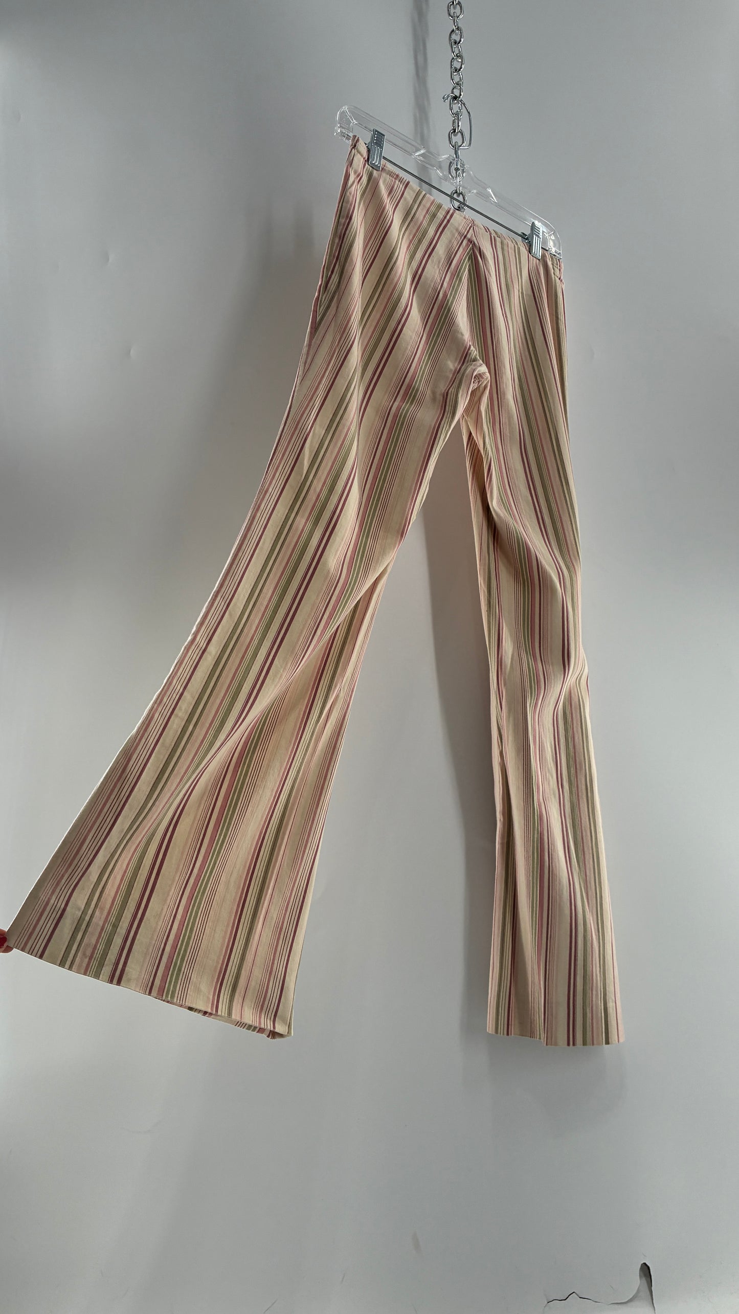 Rare Vintage TARK ‘1 Ultra Low Rise Pink and Green Striped Kick Flares