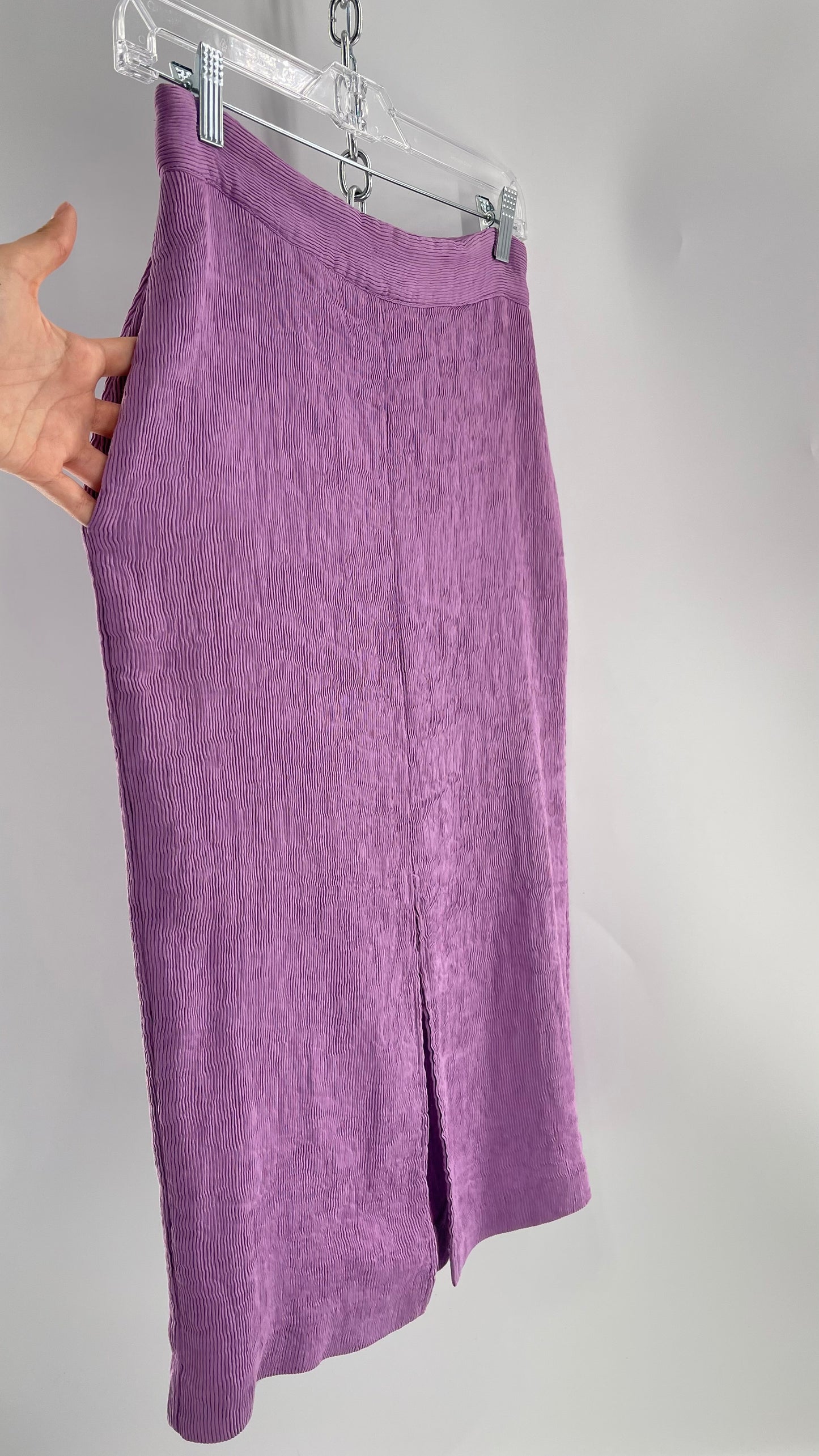 Endless Rose Anthropologie Lavender Crimped/Textured Midi Skirt (Medium)