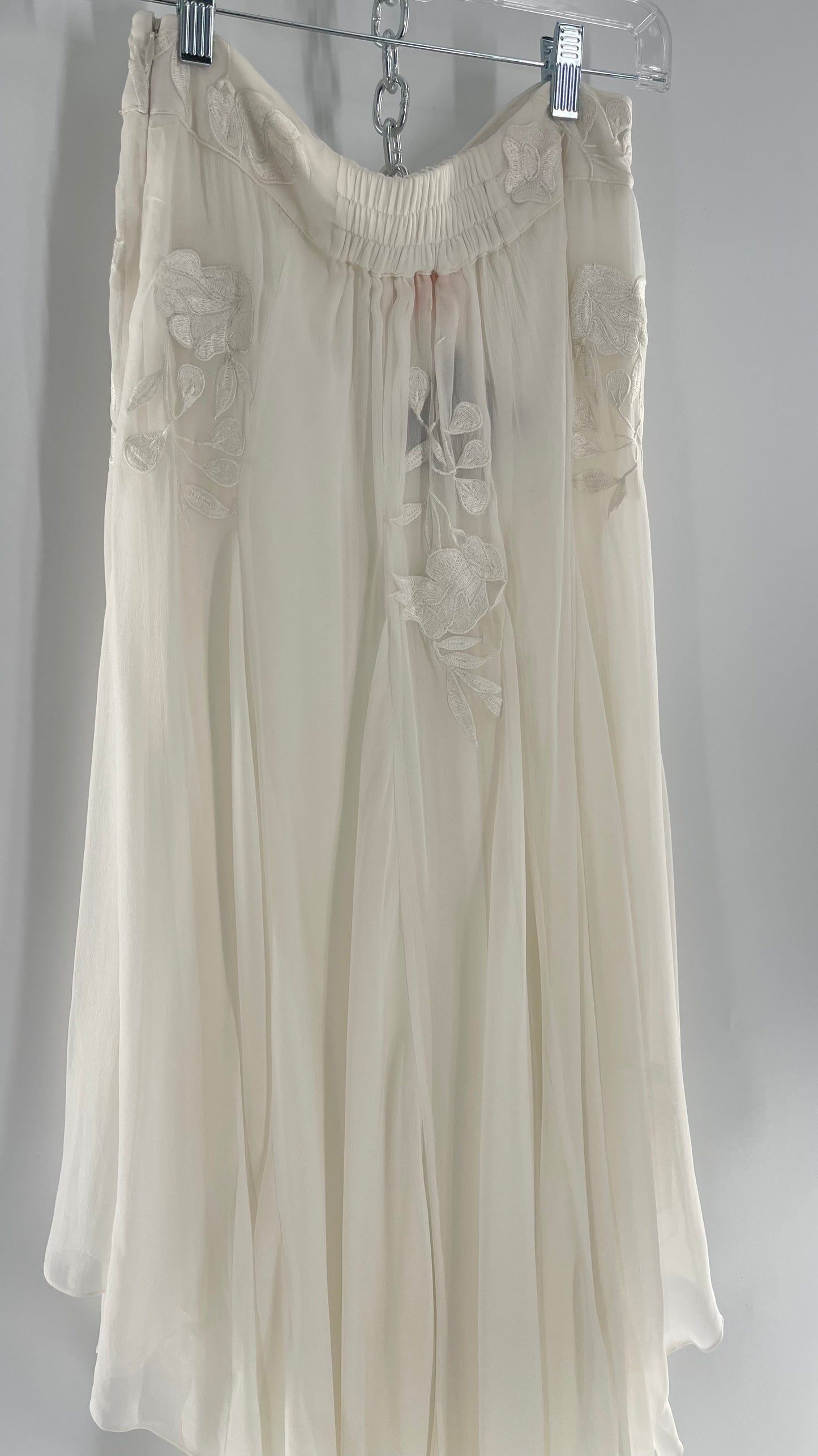 ROCOCO SAND White Hankerchief Hem Skirt with Embroidered Waistline (Medium)