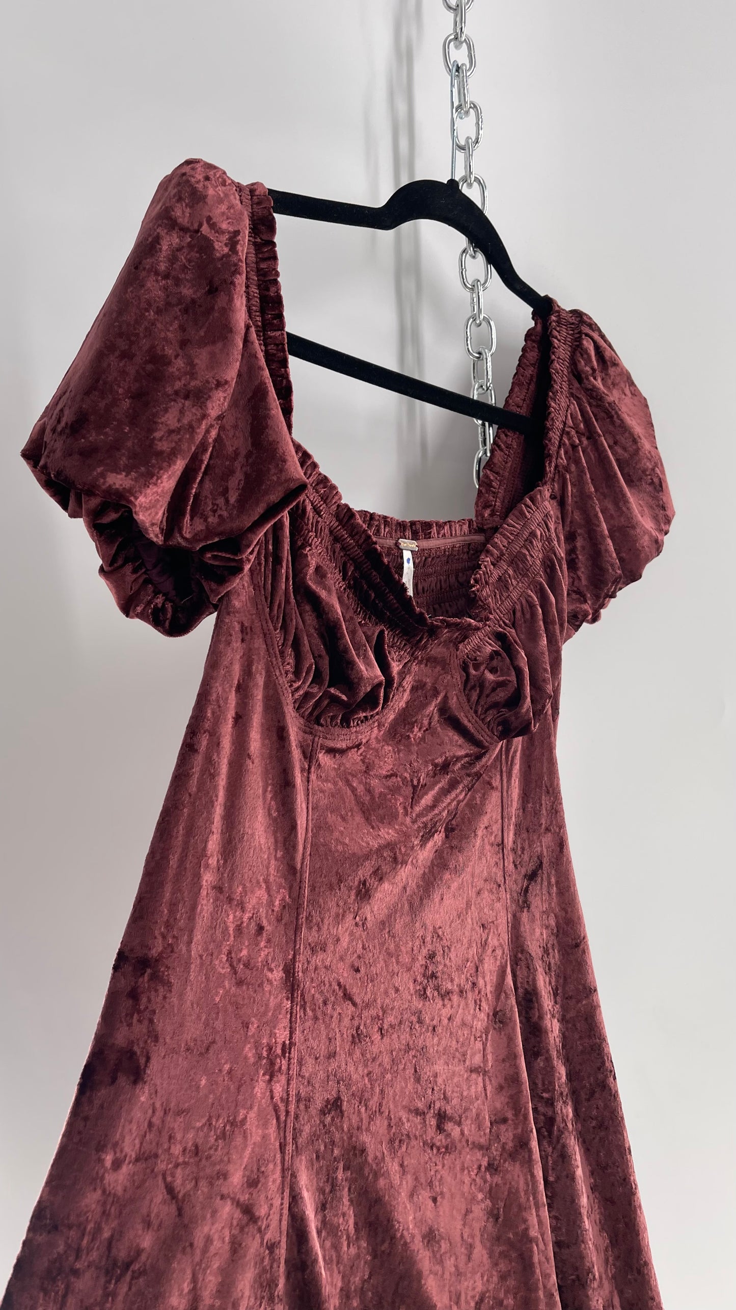 Free People Velour Plum Bustier Milkmaid Dress with Bubble Puff Sleeves (2)
