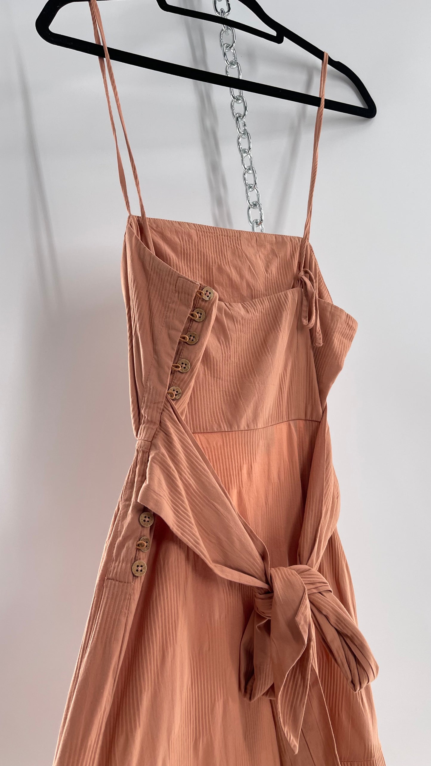 Free People Terracotta/ Smoky Pink Maxi Dress with Exposed Midriff, Waist Bow, and Side Slit with Tags Attached  (M)