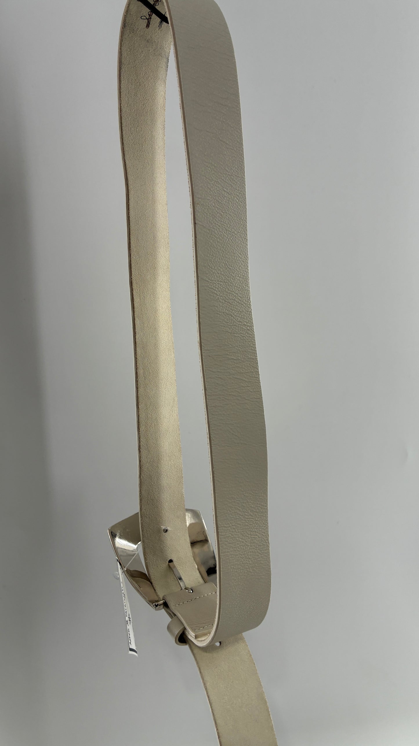 LoveStrength Anthropologie Off White Leather Belt with Oversized Dramatic Buckle (M/L)